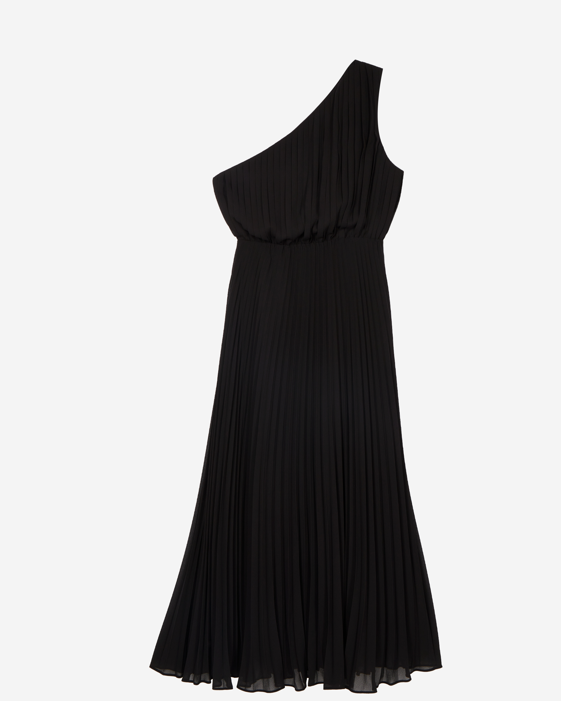 Black asymmetrical pleated maxi dress