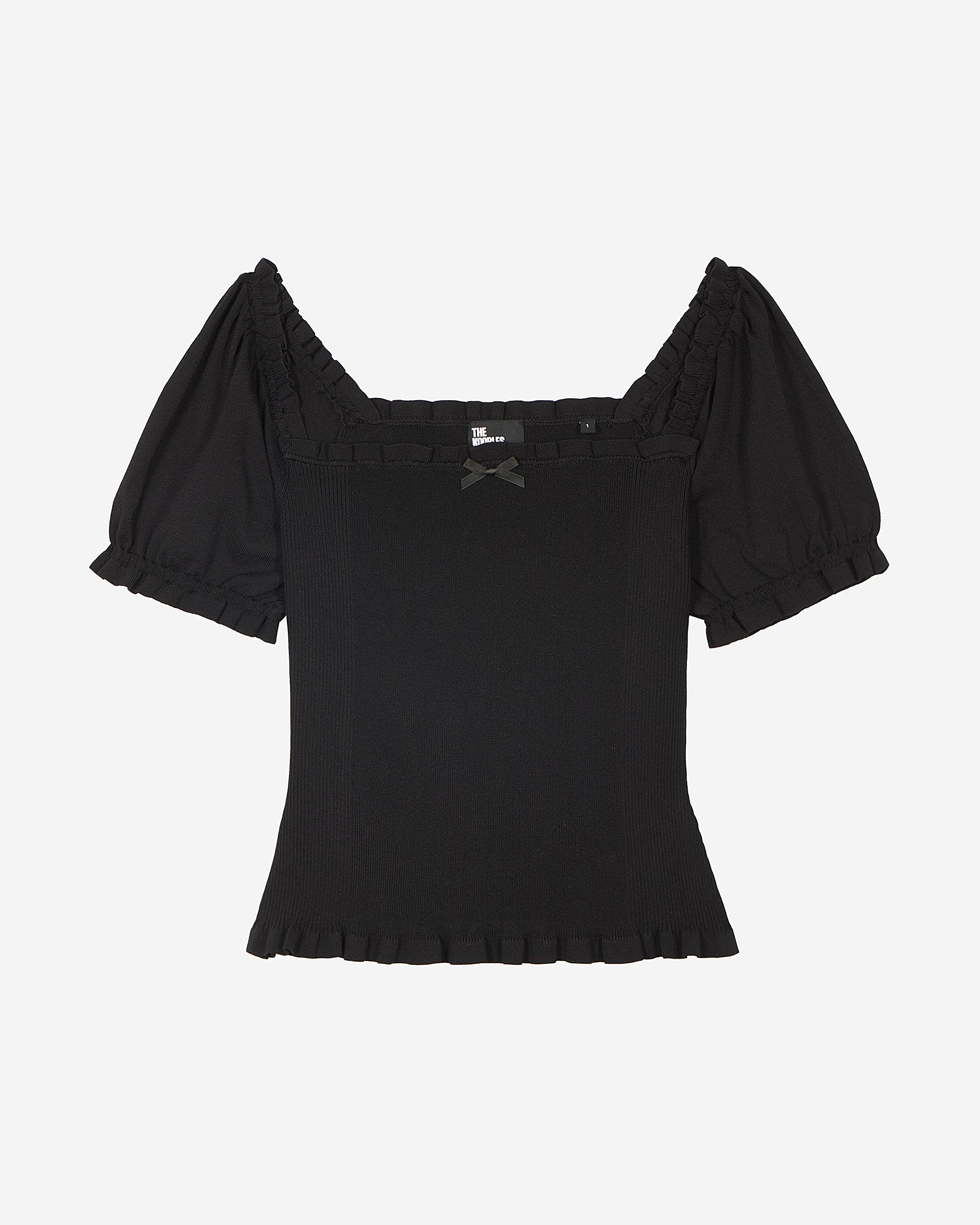 Black smocked knit top