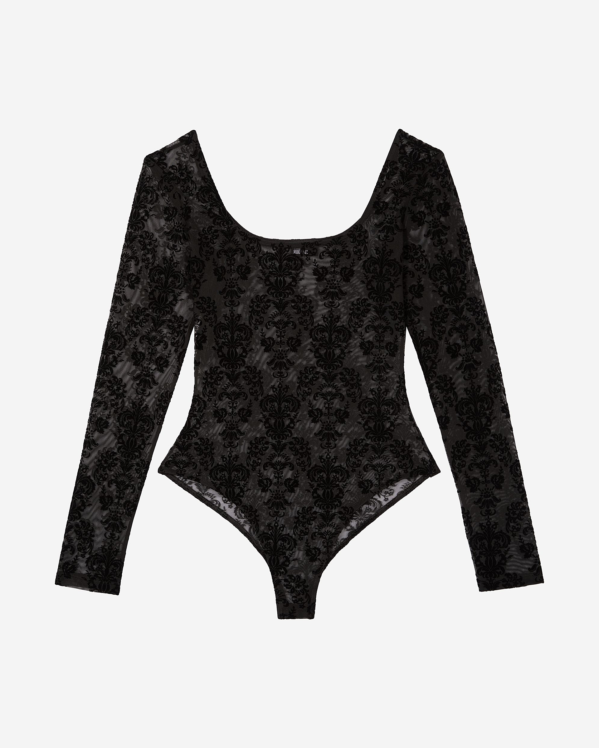 Mesh bodysuit with black flocking