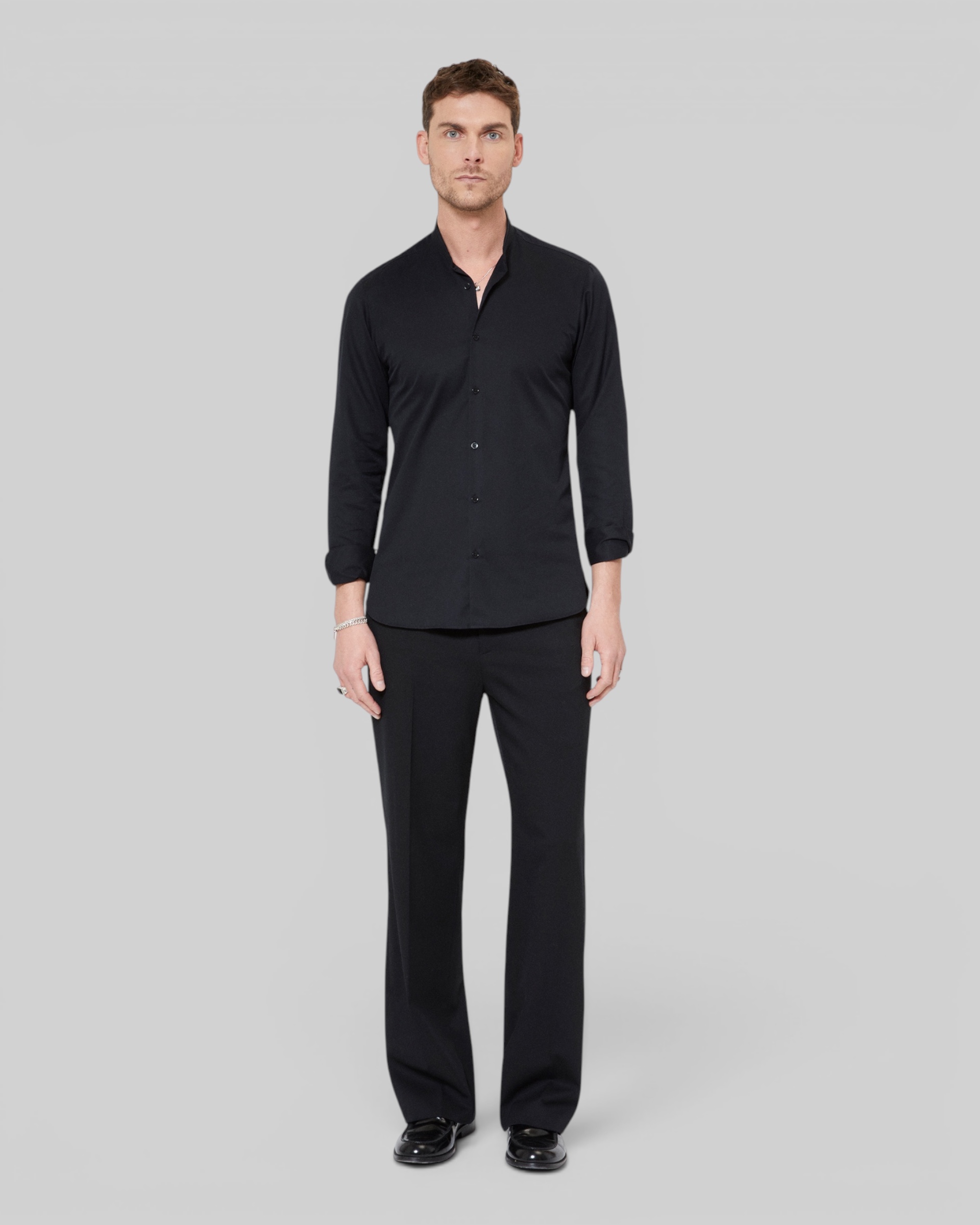 Semi-elasticated wide-leg pants, black