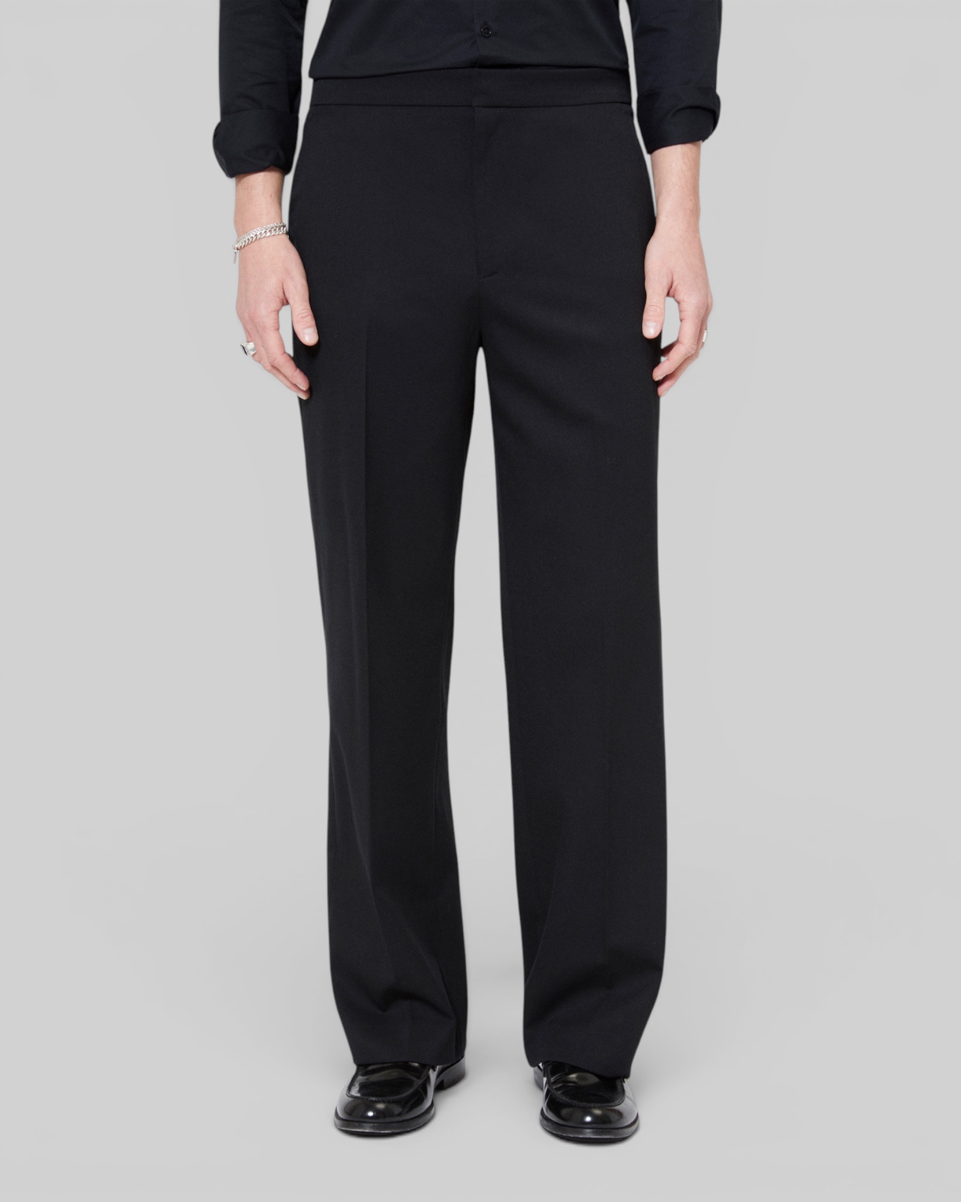 Semi-elasticated wide-leg pants, black