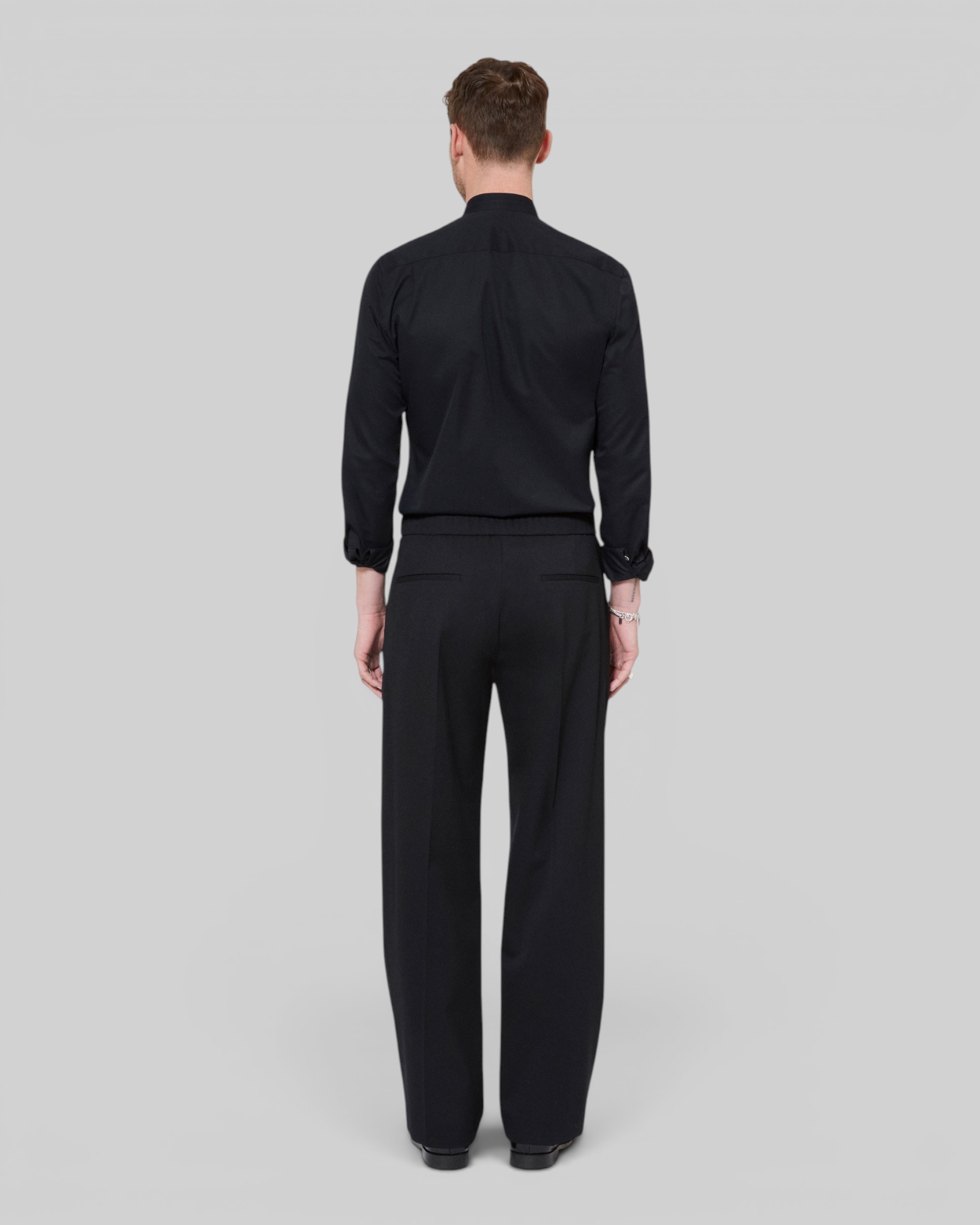 Semi-elasticated wide-leg pants, black