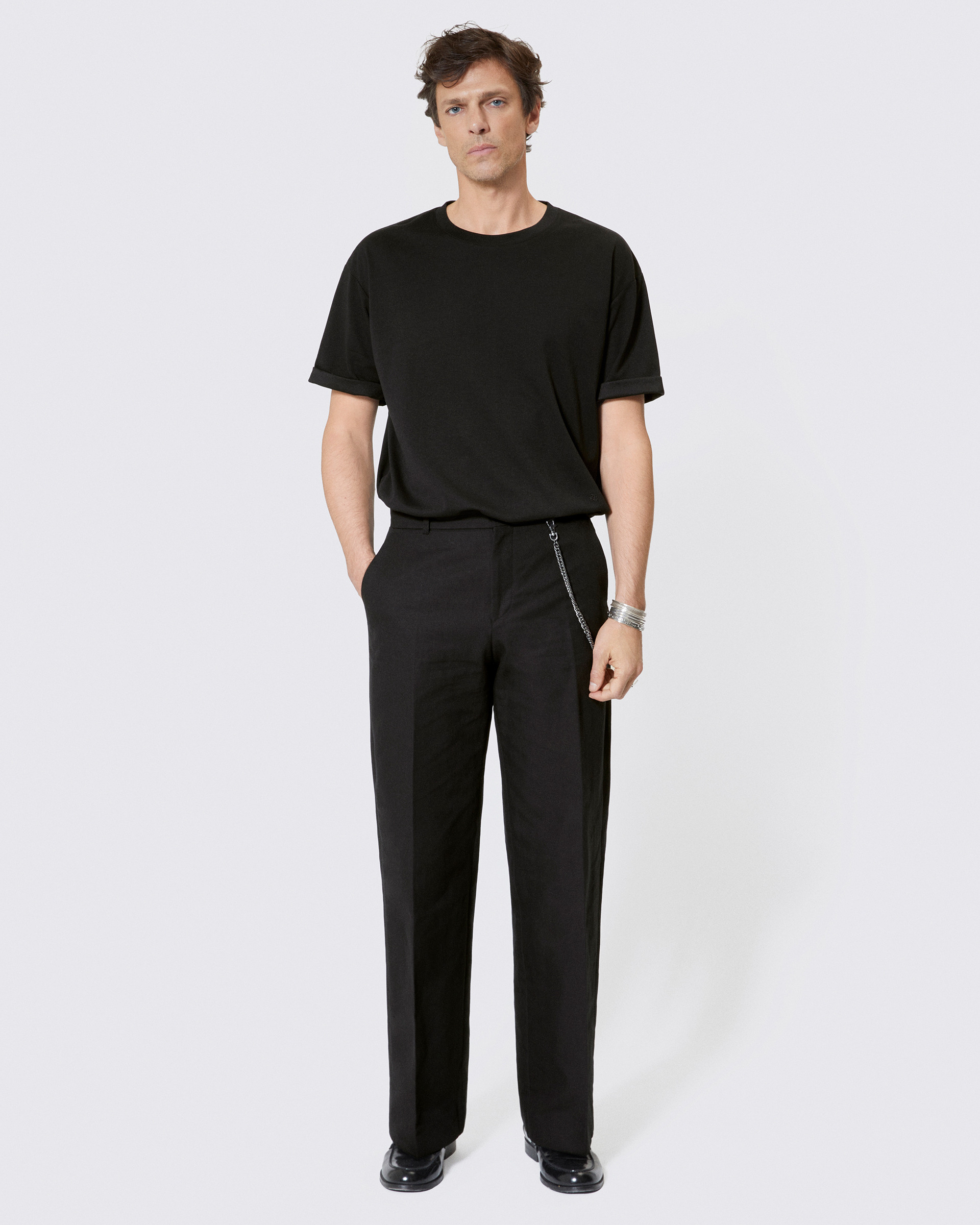 Black wide-leg chain pants