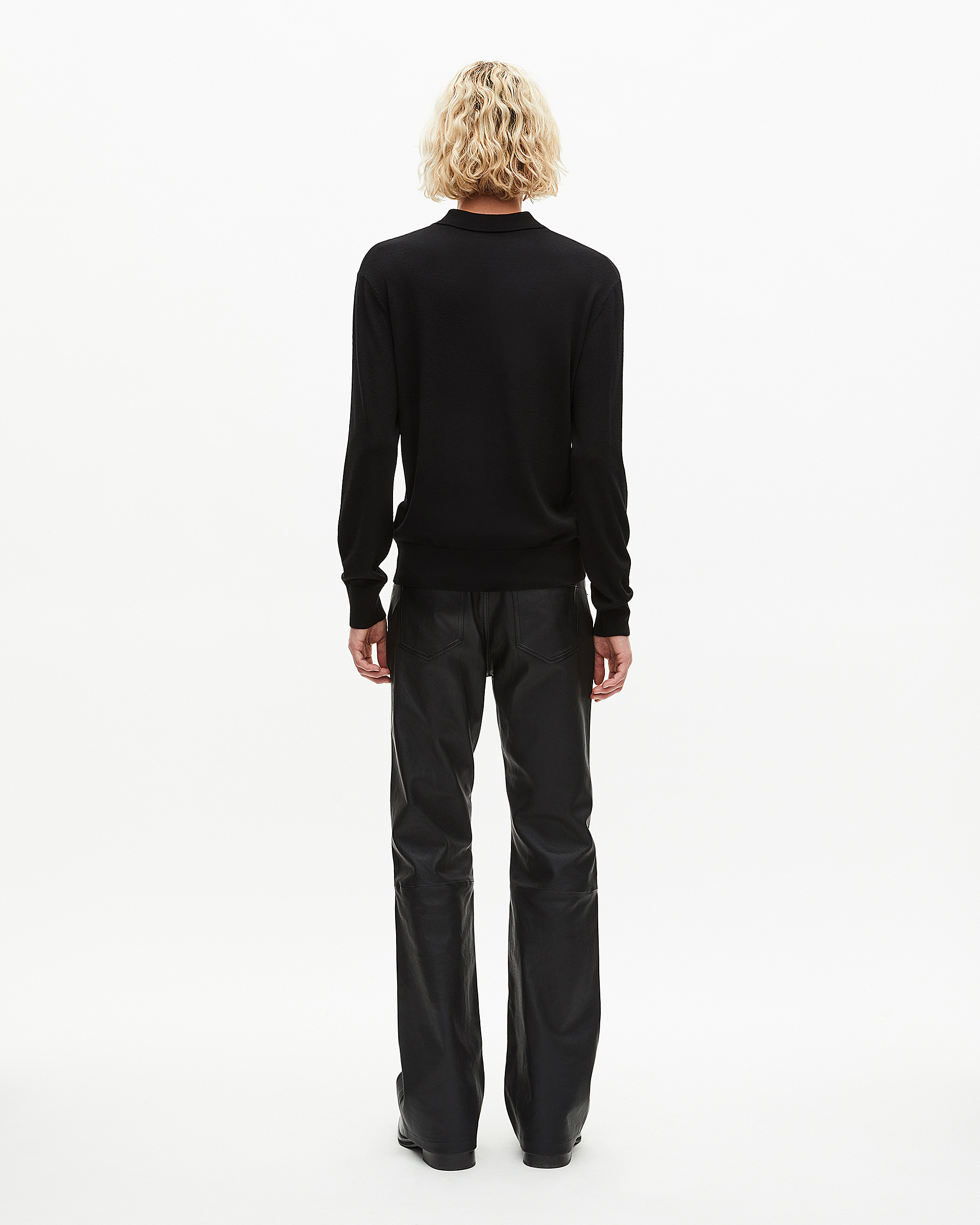 Black merino wool polo-neck sweater