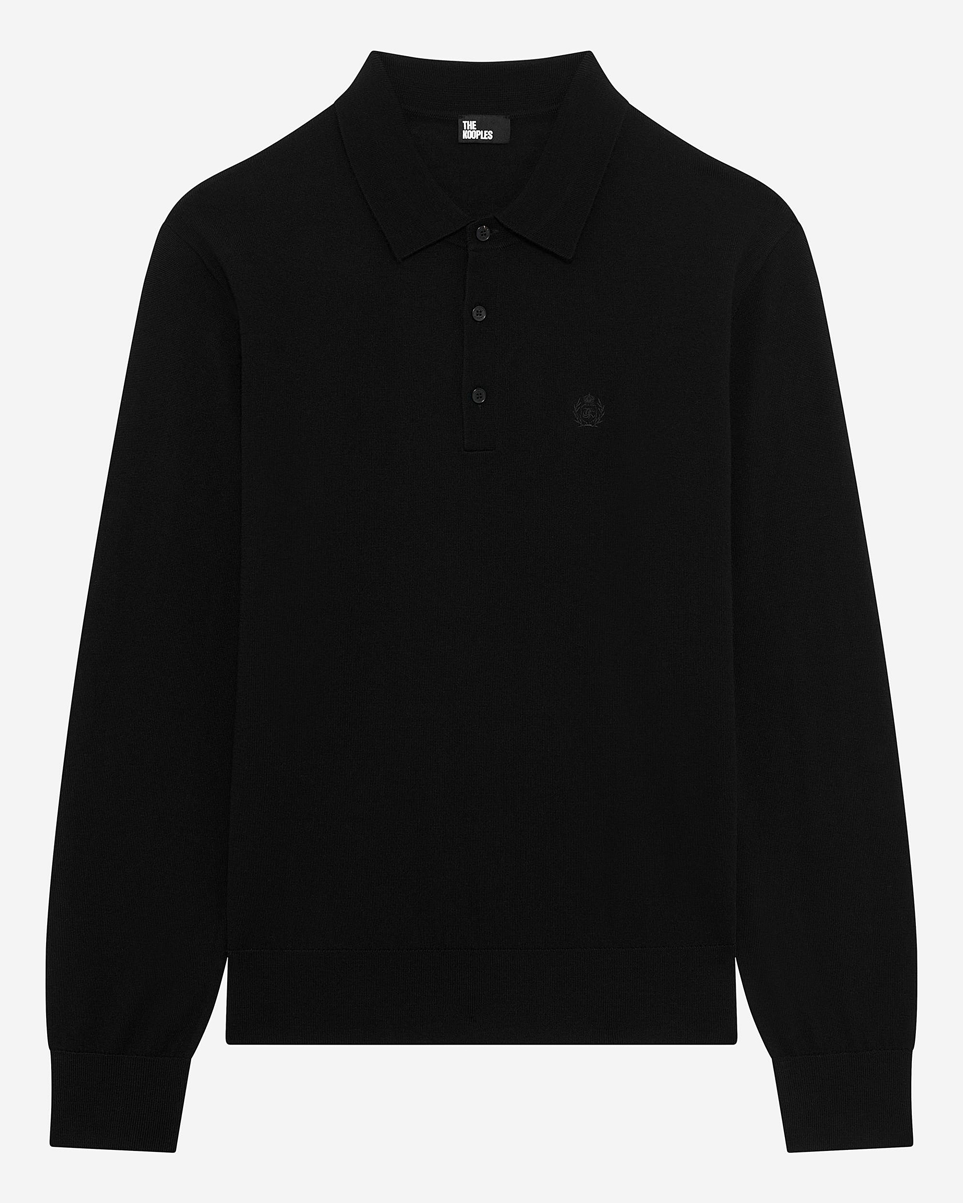 Black merino wool polo-neck sweater