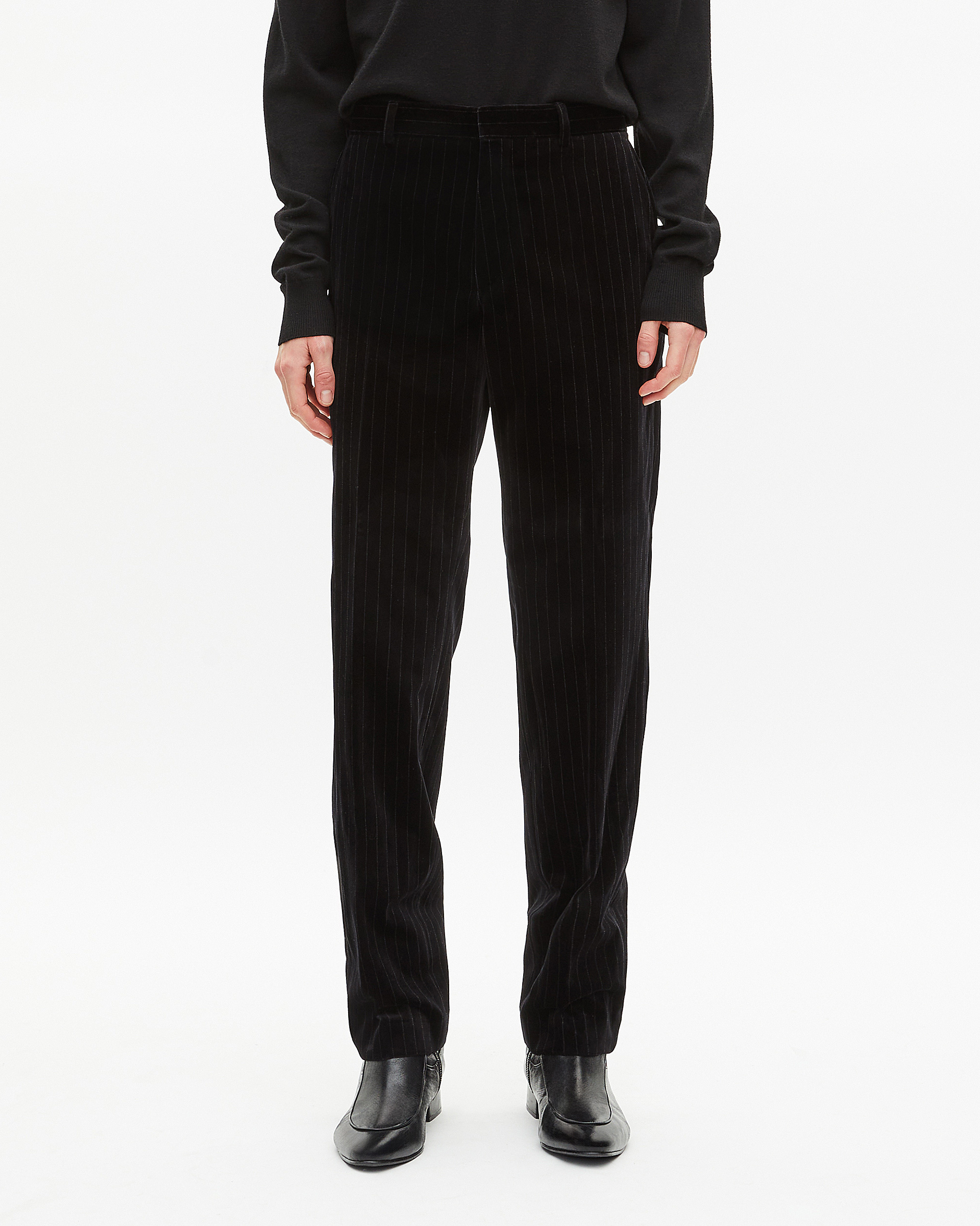 Straight black velvet suit pants