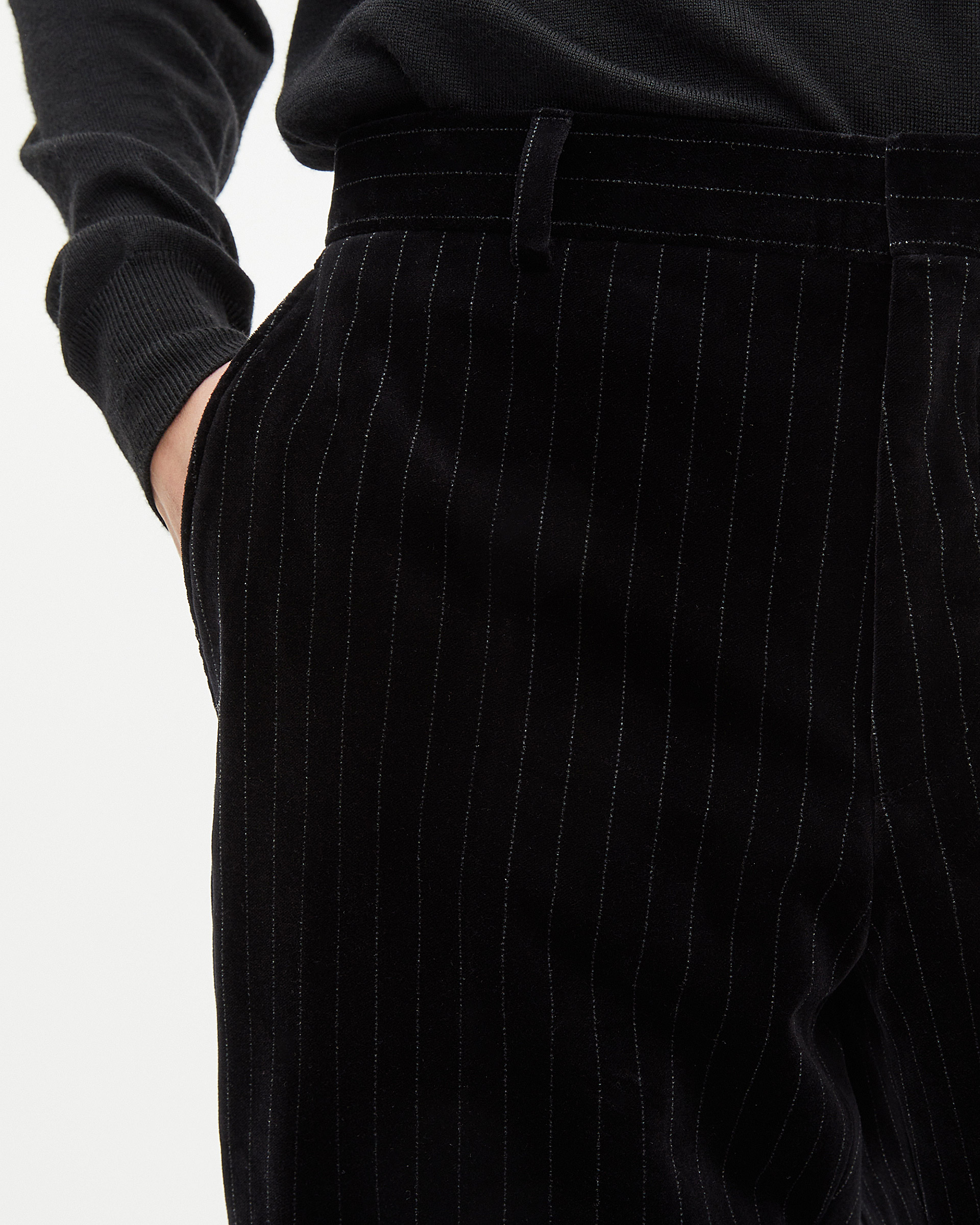 Straight black velvet suit pants