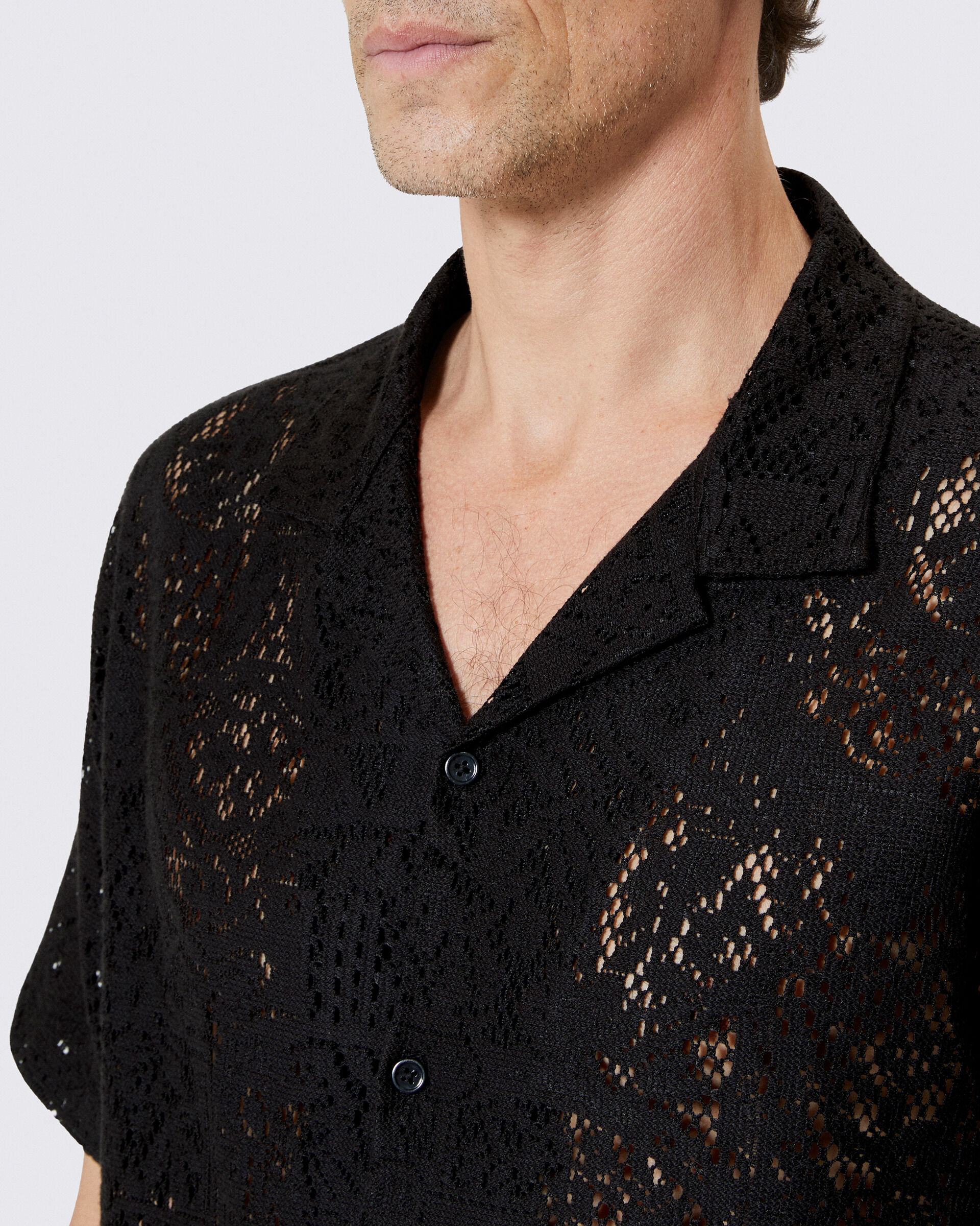 Black lace short-sleeve shirt