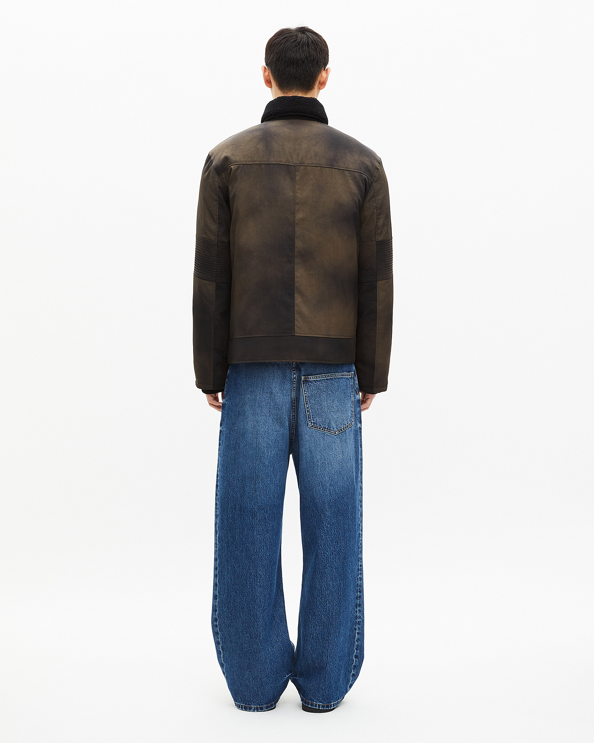 Faded brown sherpa-collared down jacket