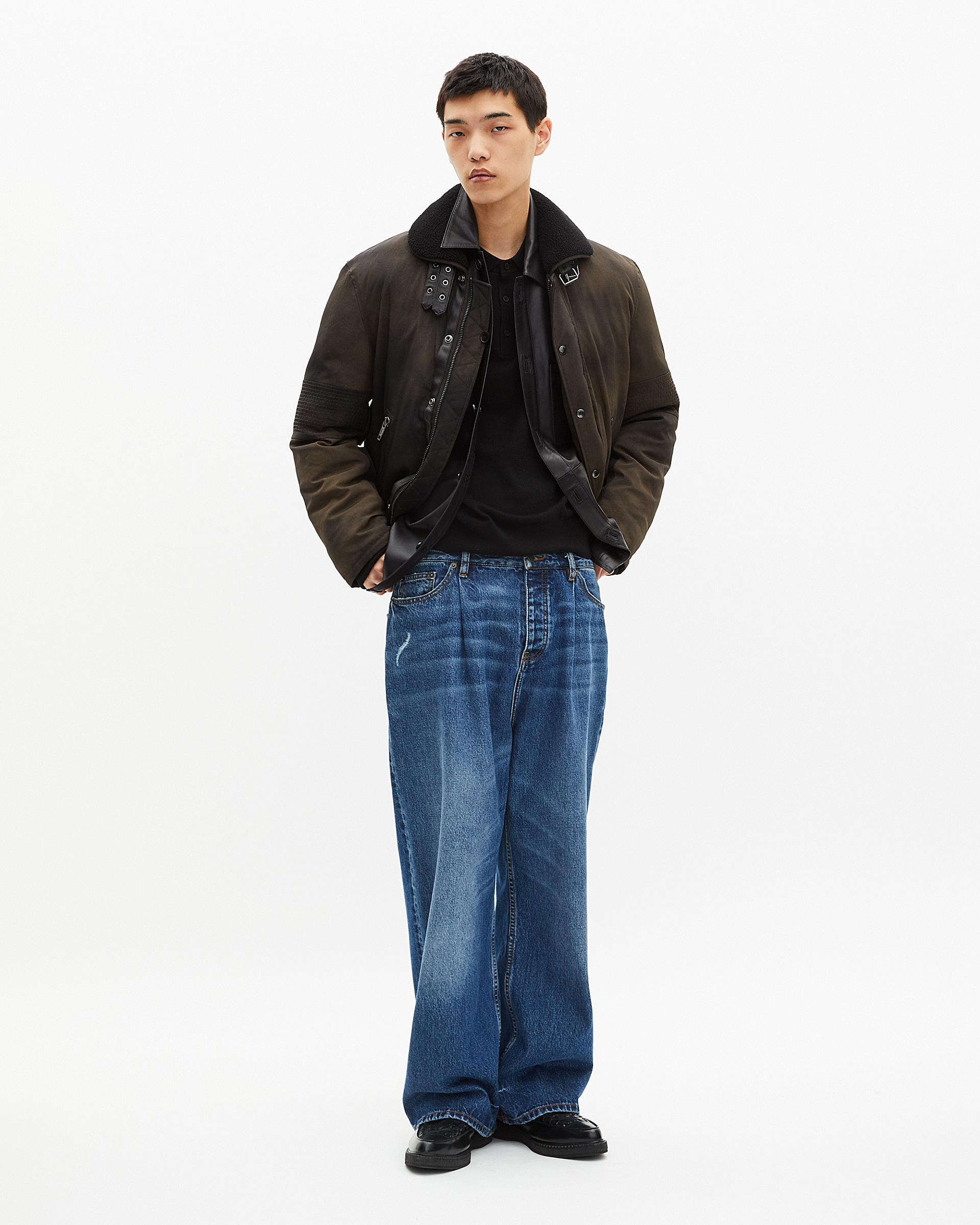 Faded brown sherpa-collared down jacket