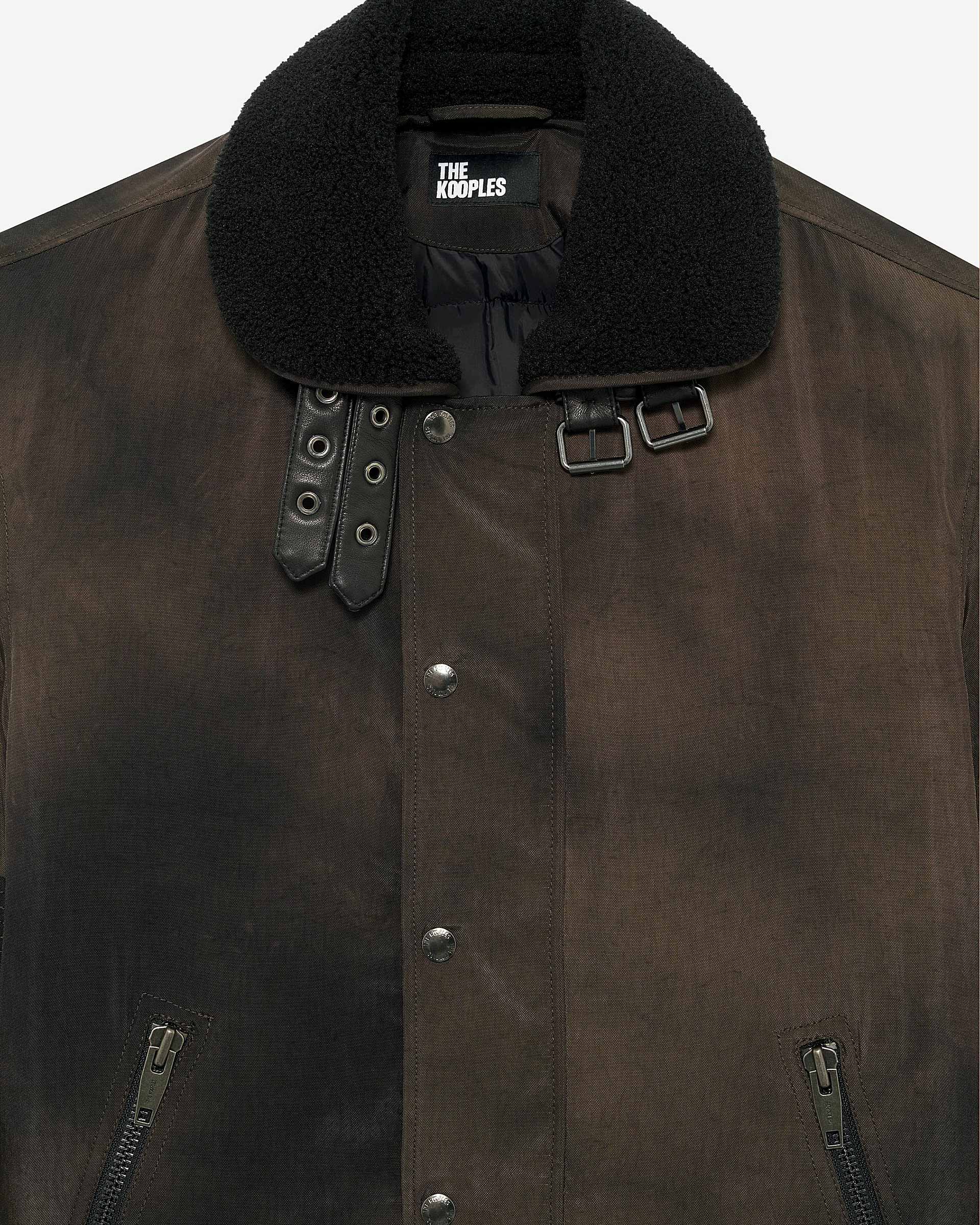 Faded brown sherpa-collared down jacket