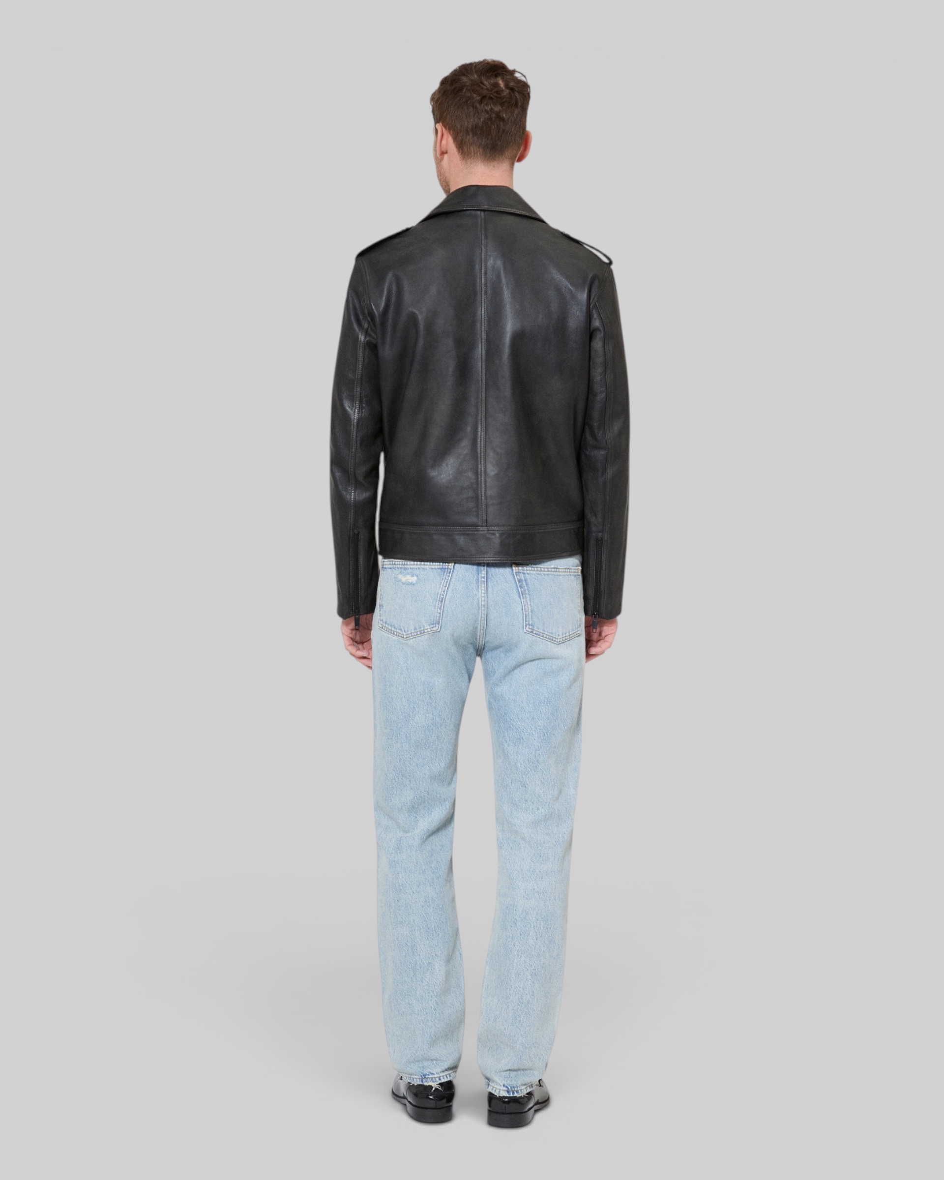 Black leather button-down jacket