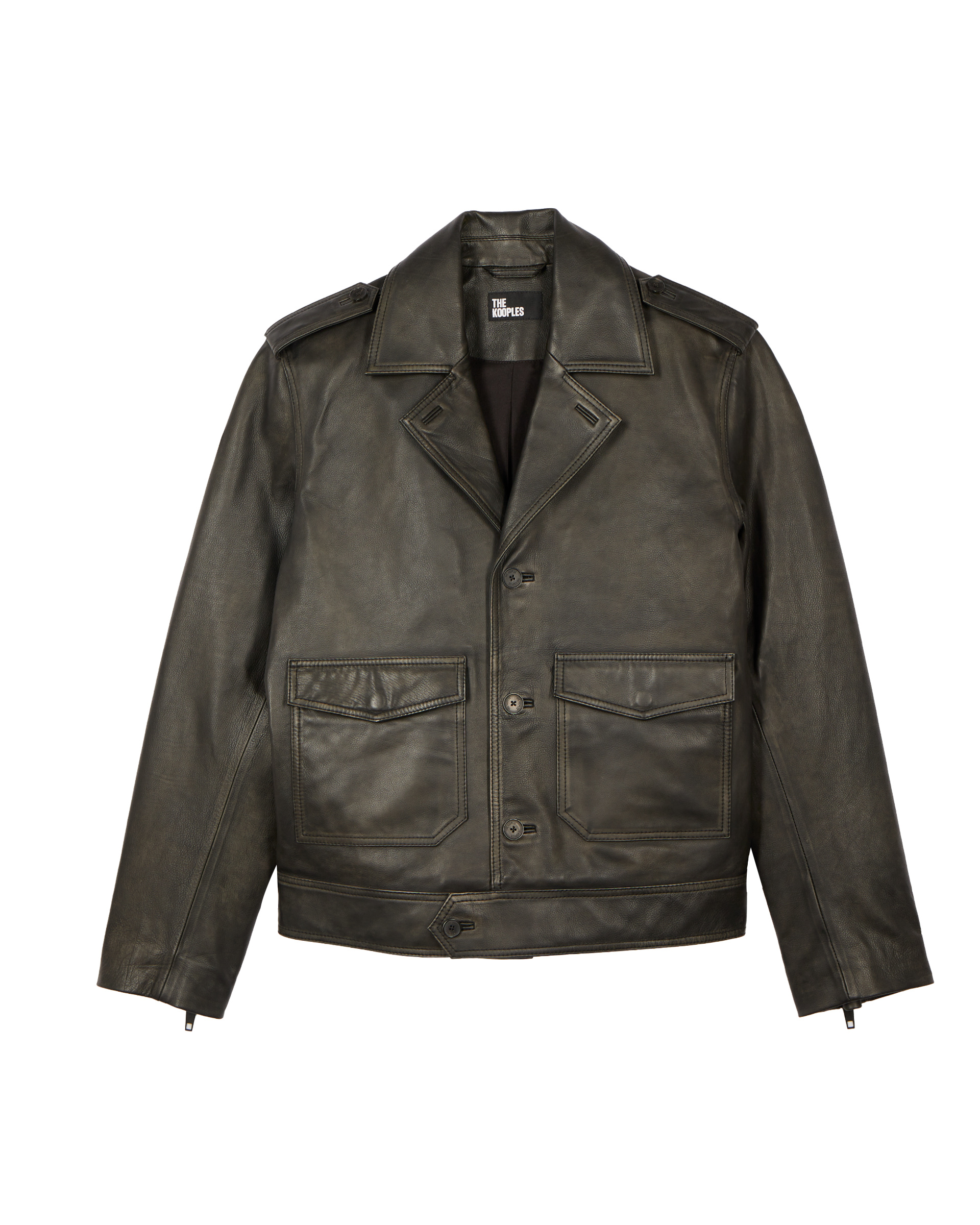 Black leather button-down jacket