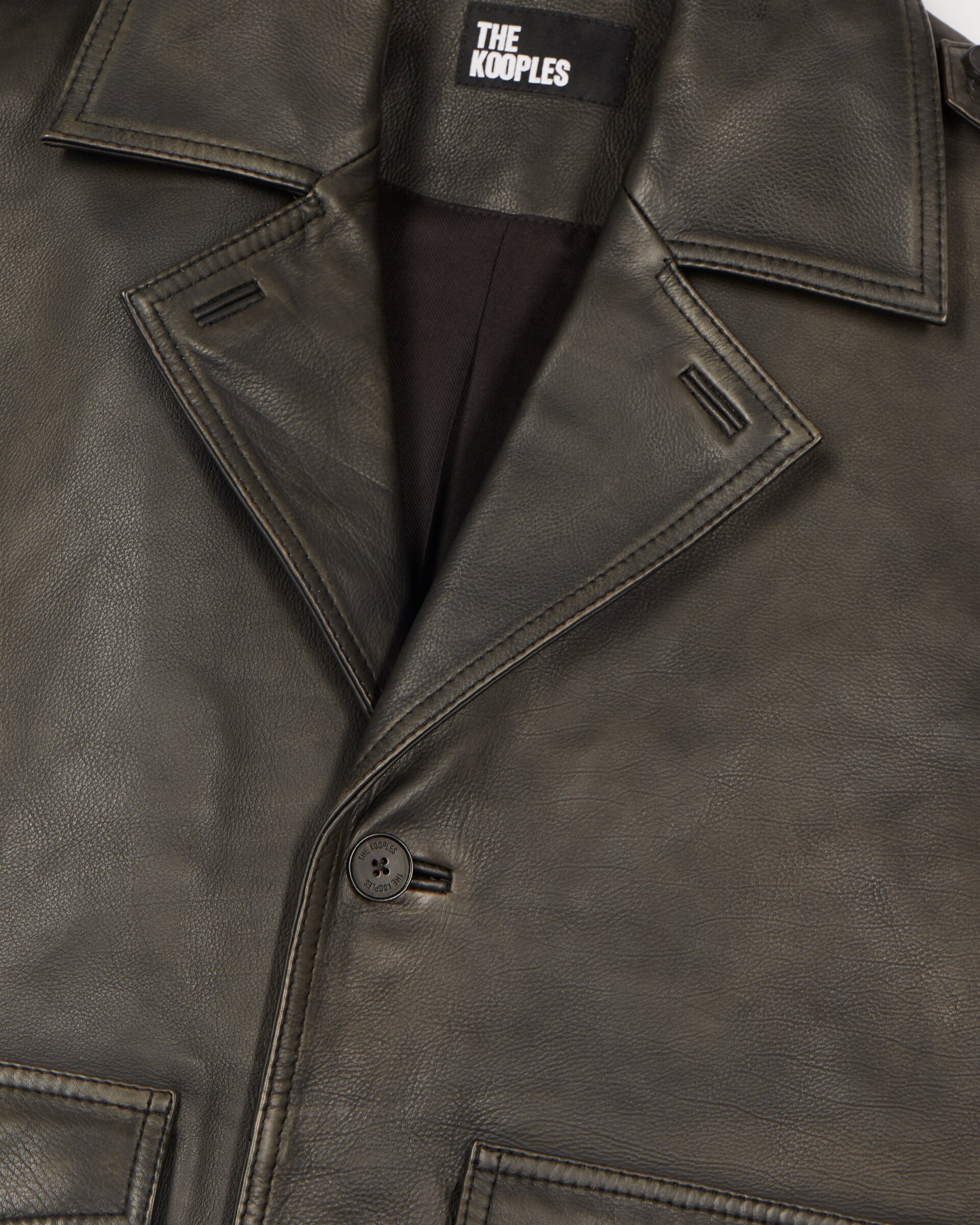 Black leather button-down jacket