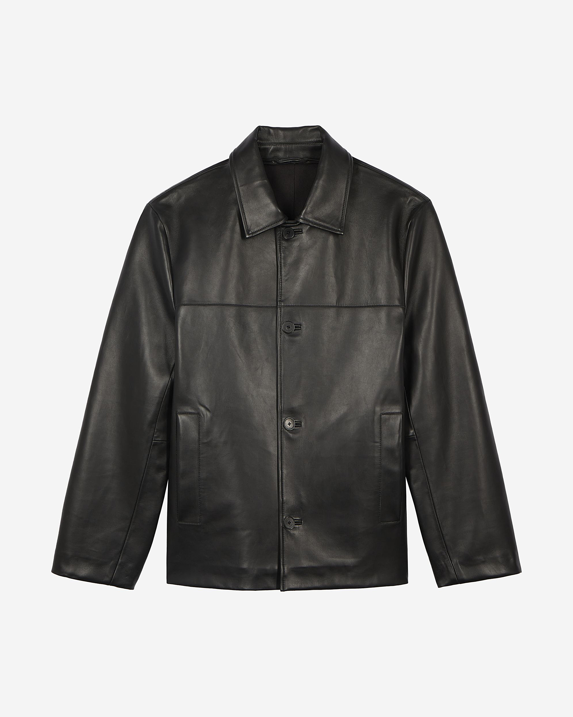 Black leather button-down jacket