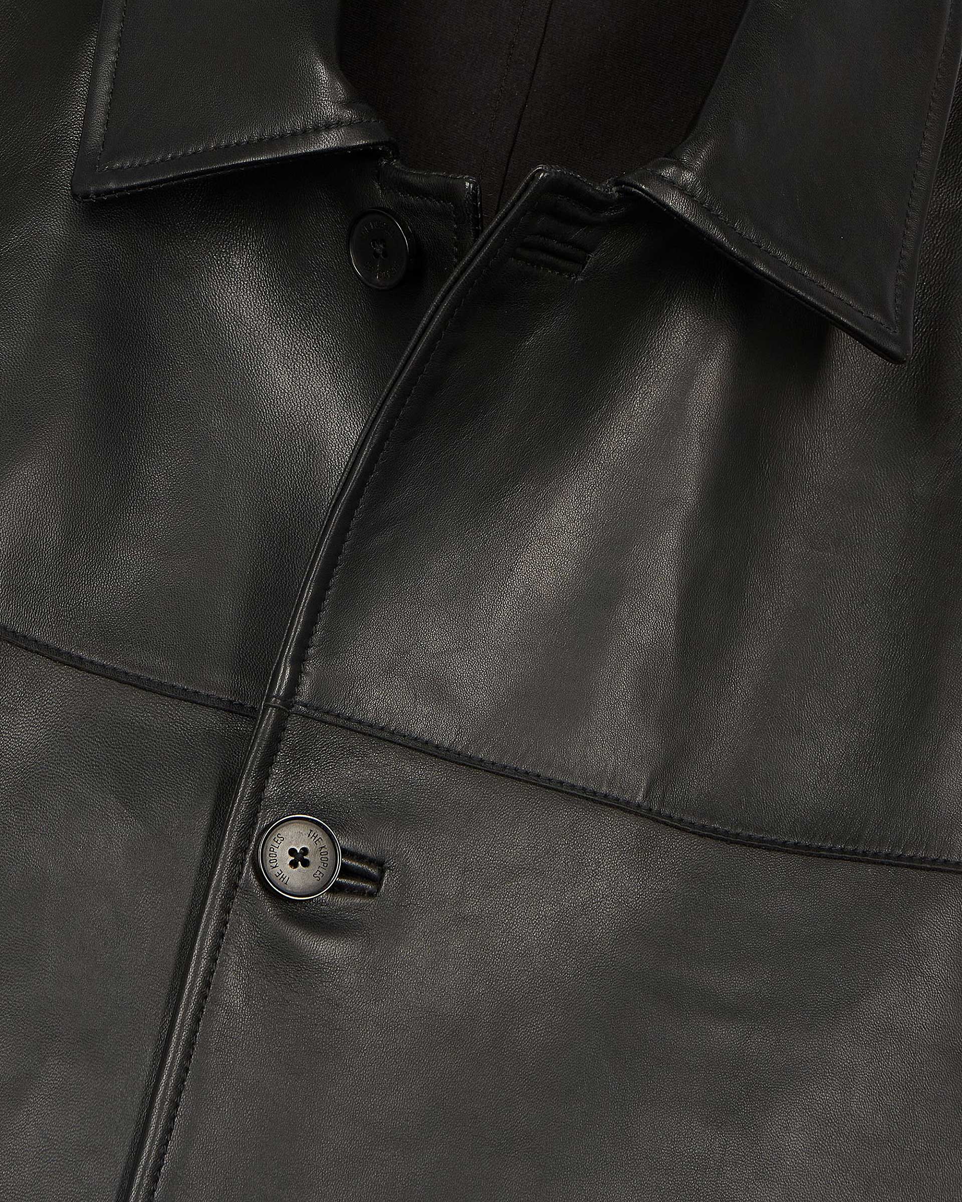 Black leather button-down jacket