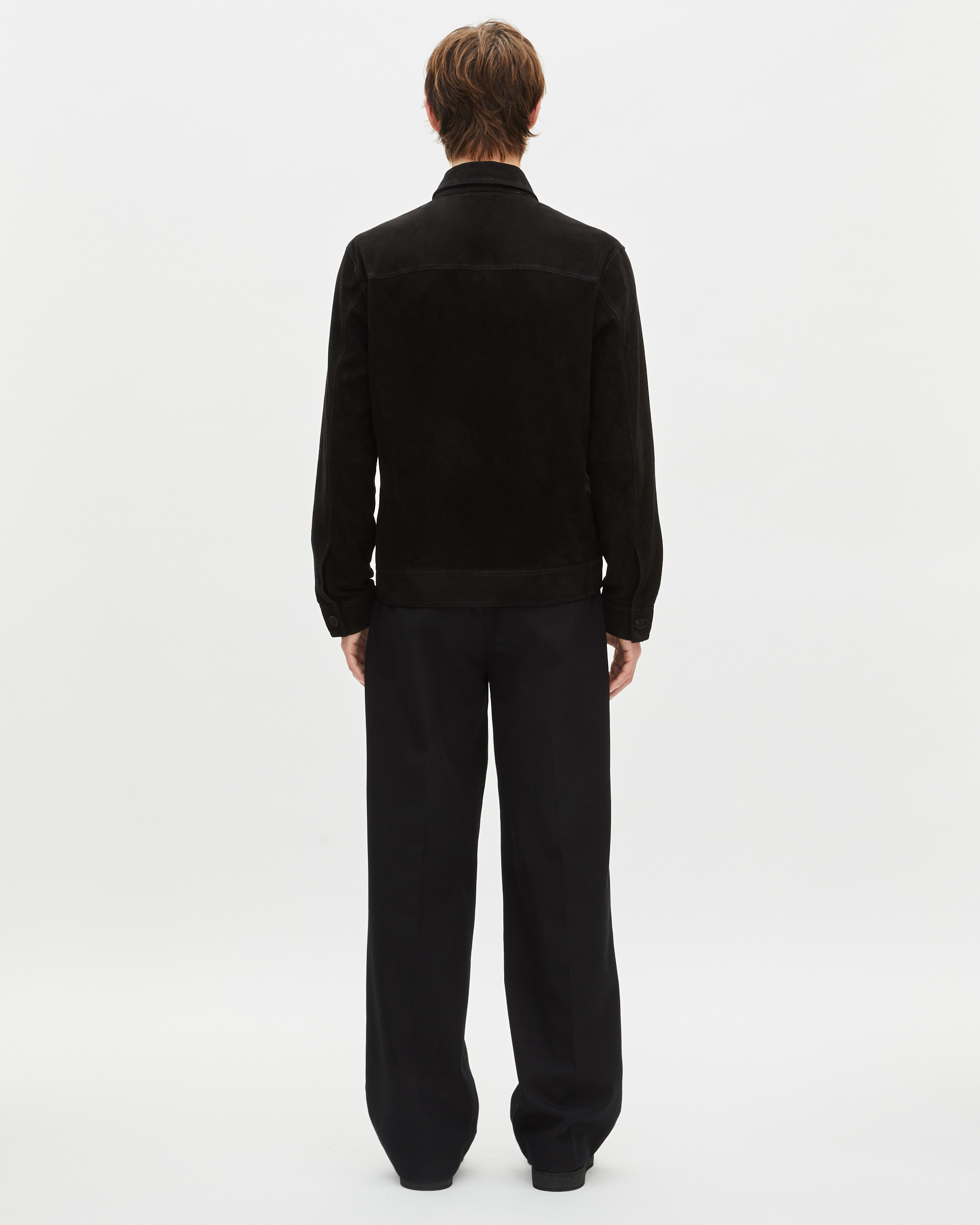 Suede jacket with black offset zip