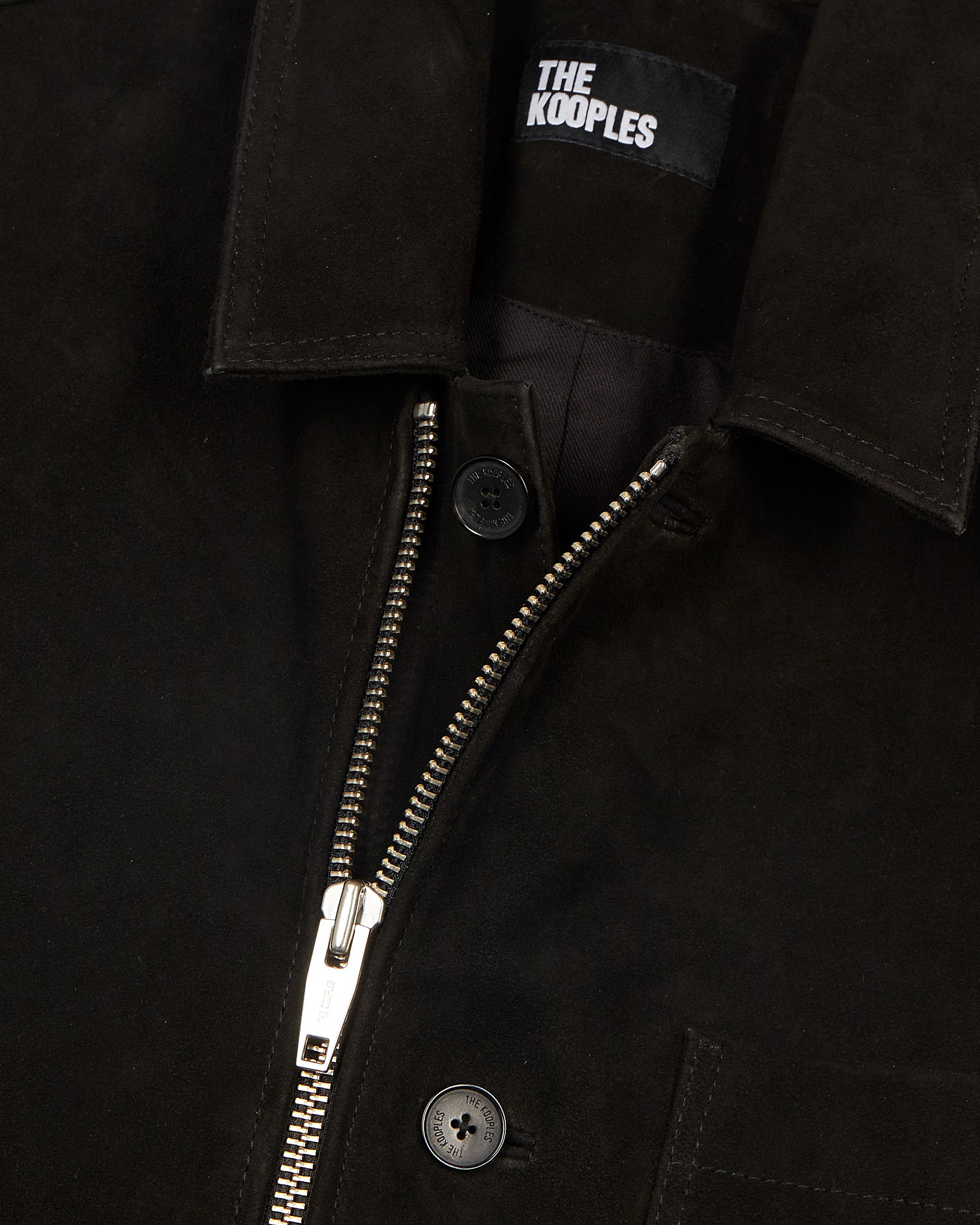 Suede jacket with black offset zip