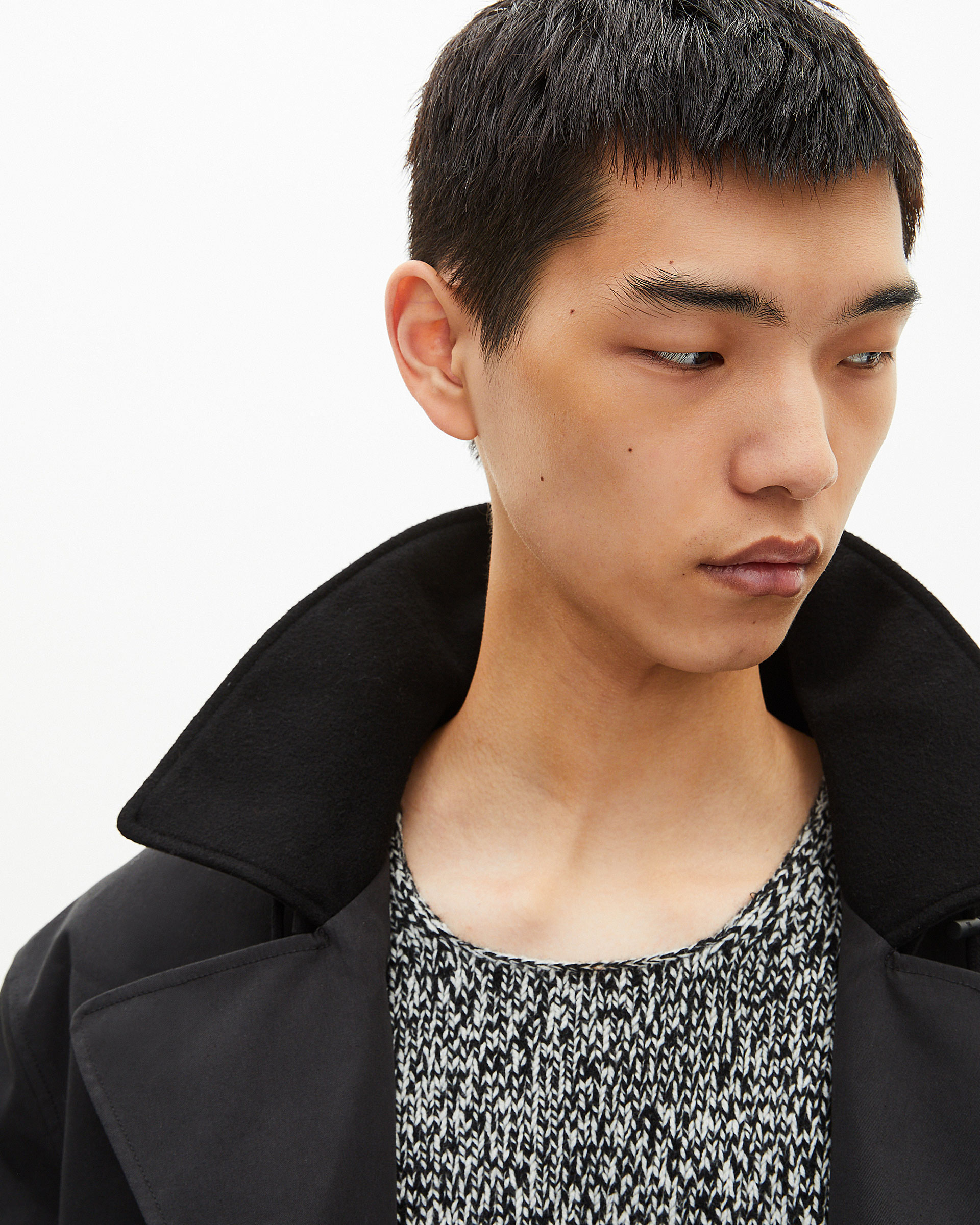 Black hooded trench parka