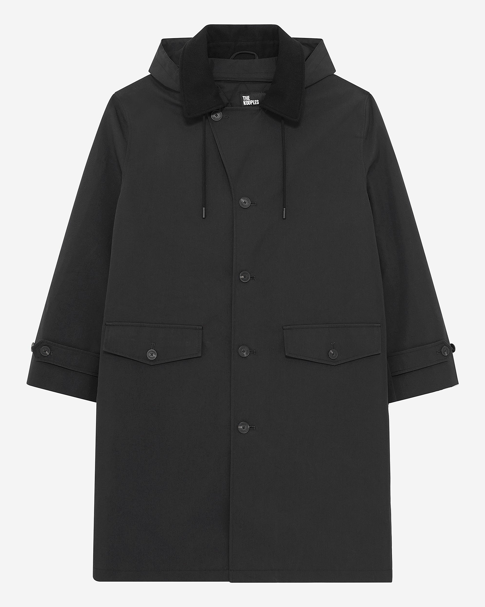 Black hooded trench parka