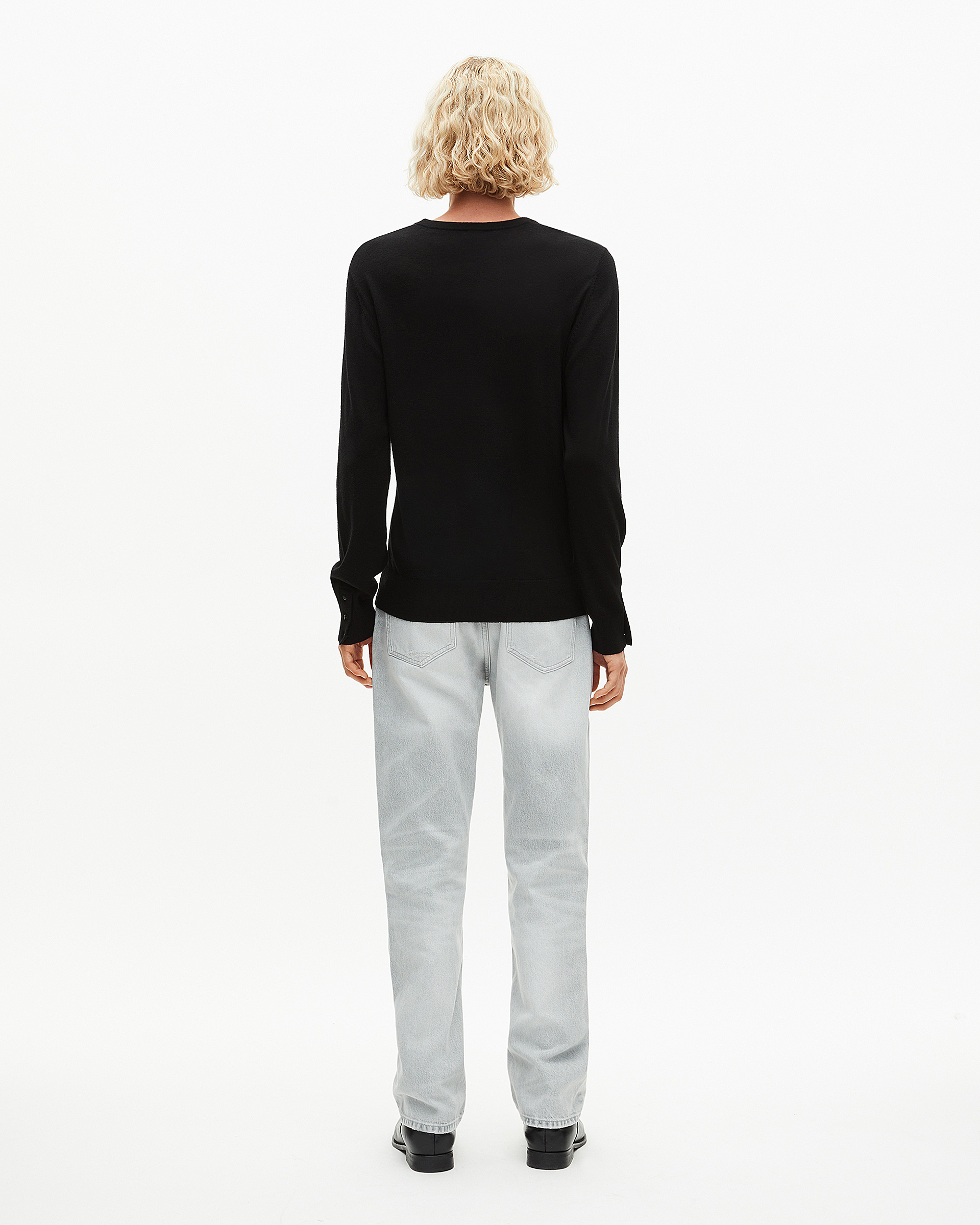 Black merino wool V-neck sweater