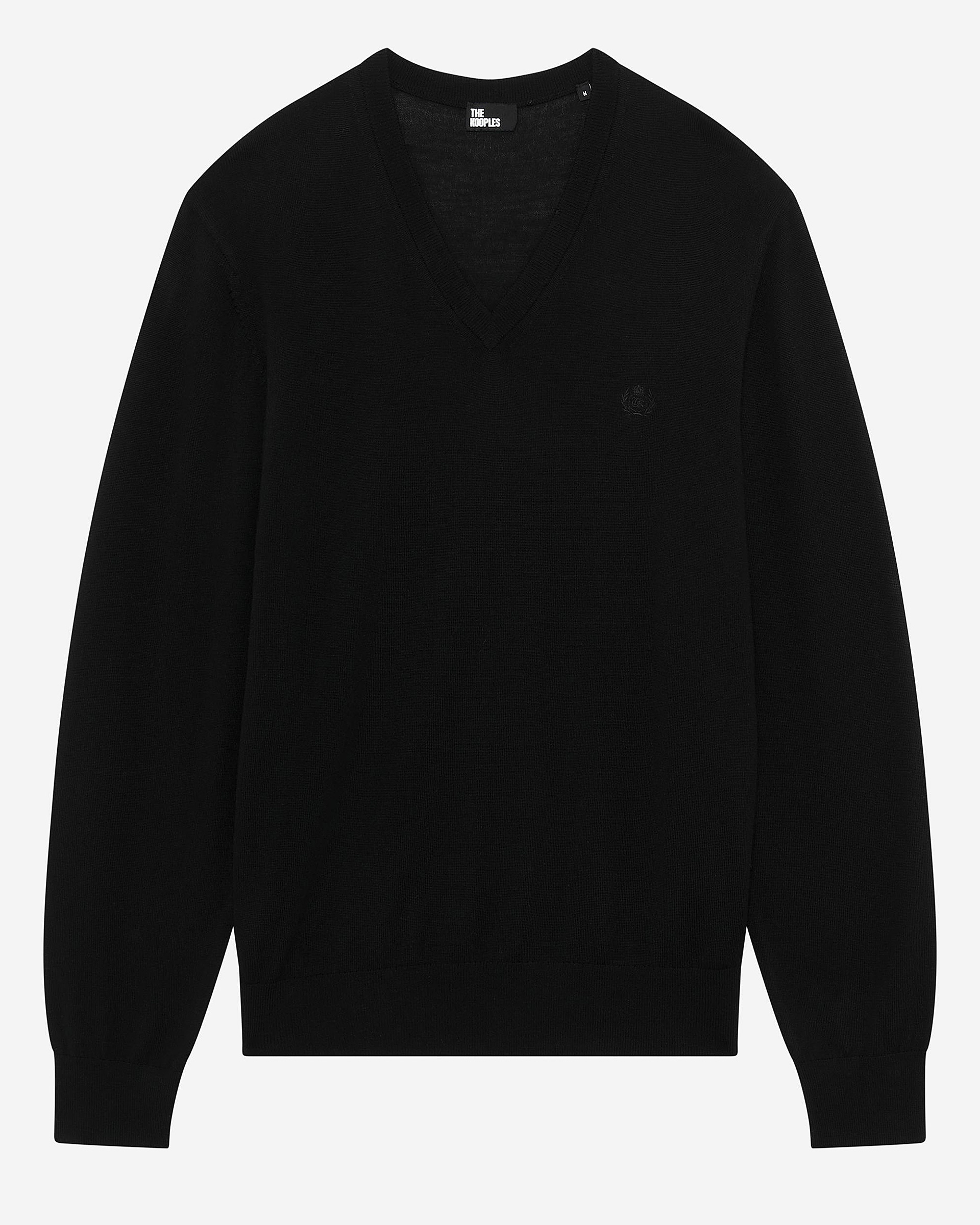 Black merino wool V-neck sweater