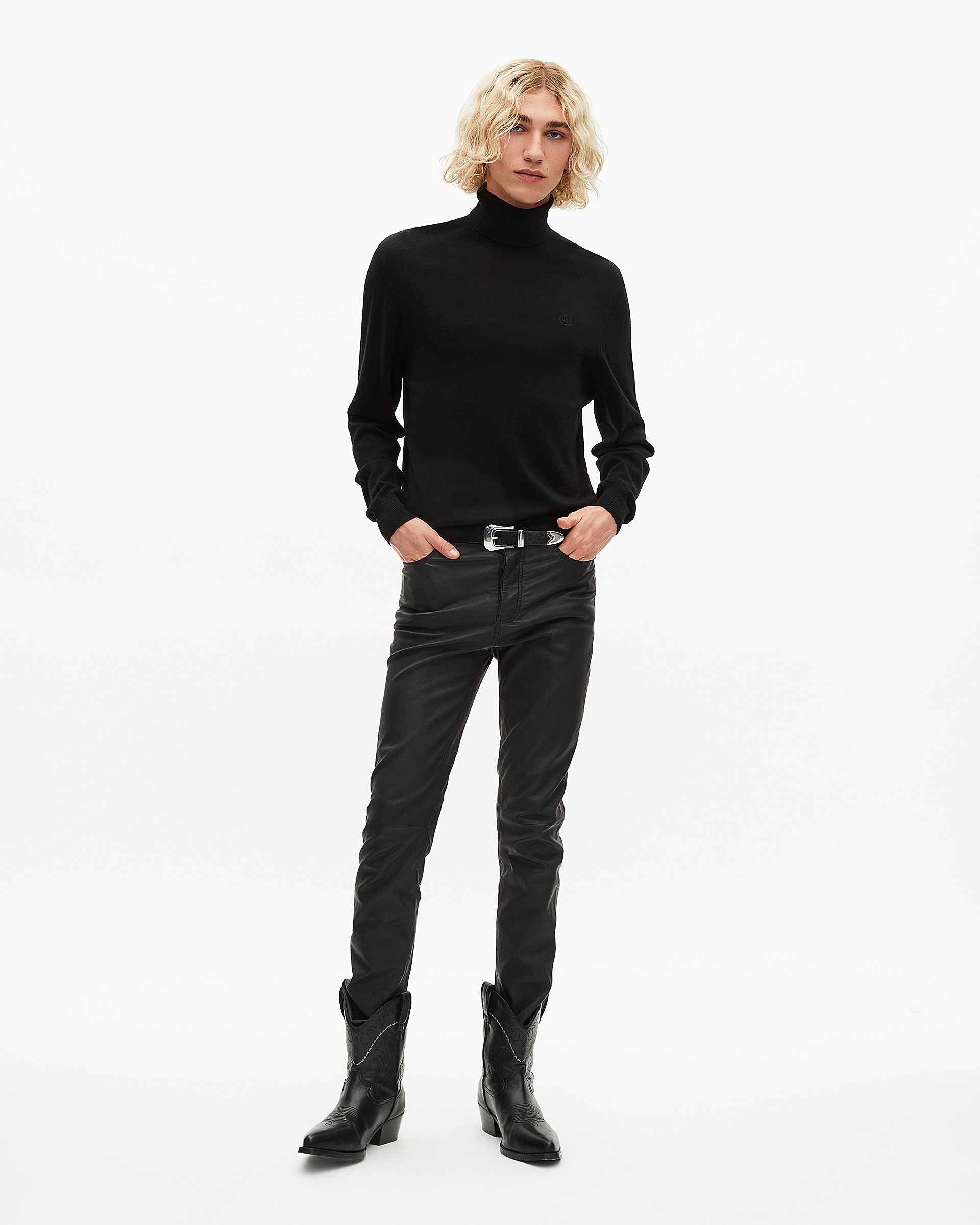Black merino wool turtleneck sweater