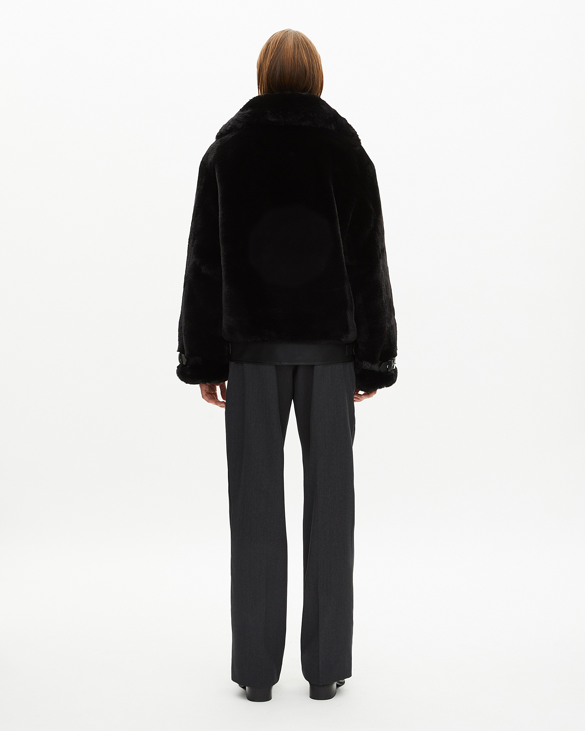 Black fur-effect aviator jacket