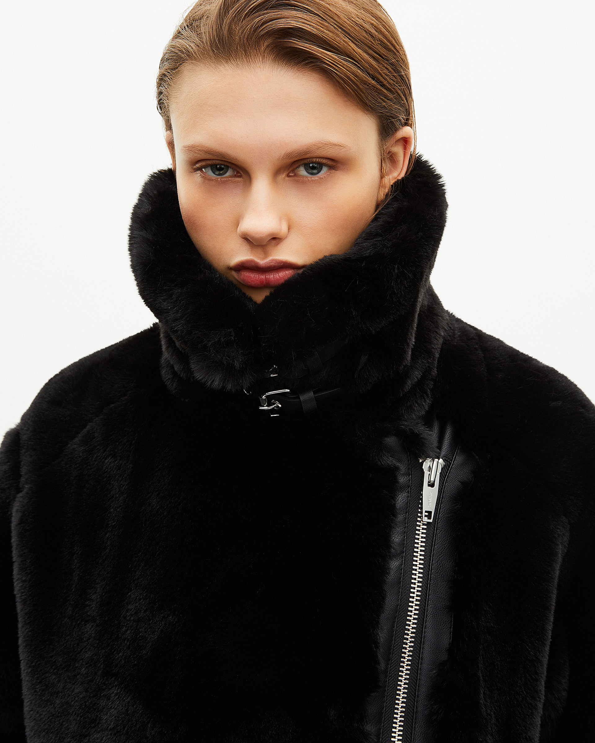 Black fur-effect aviator jacket