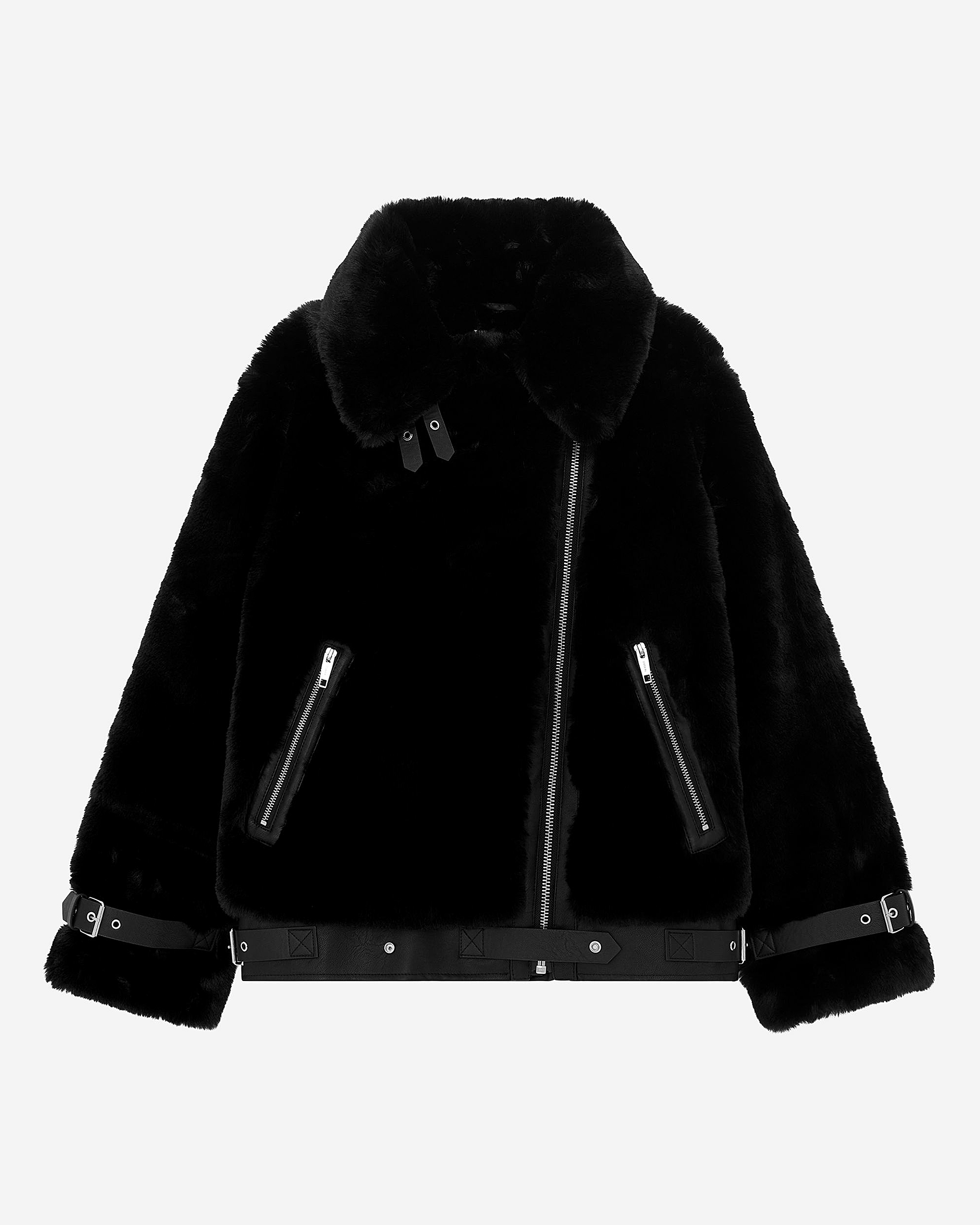 Black fur-effect aviator jacket