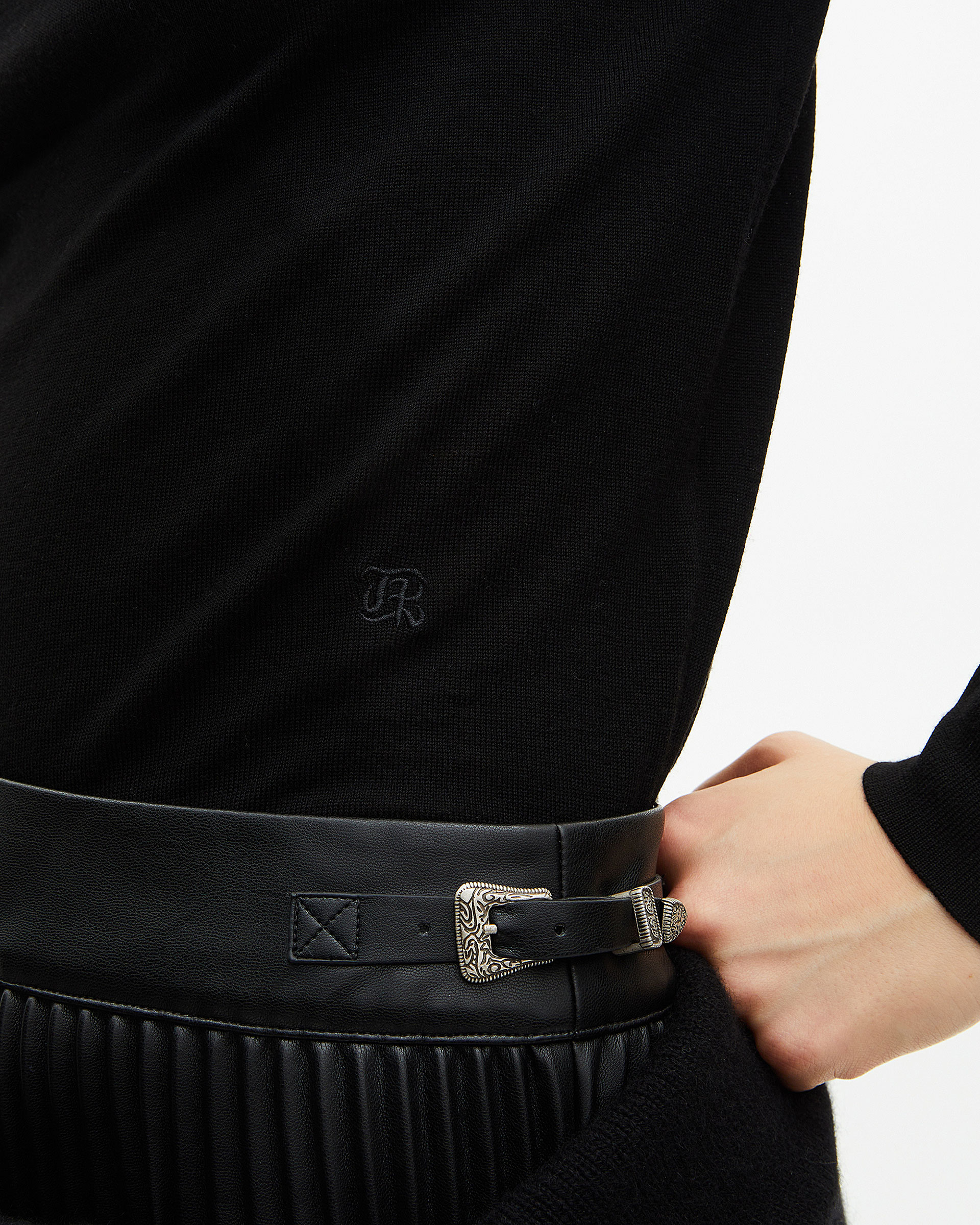 Black merino wool round-neck sweater