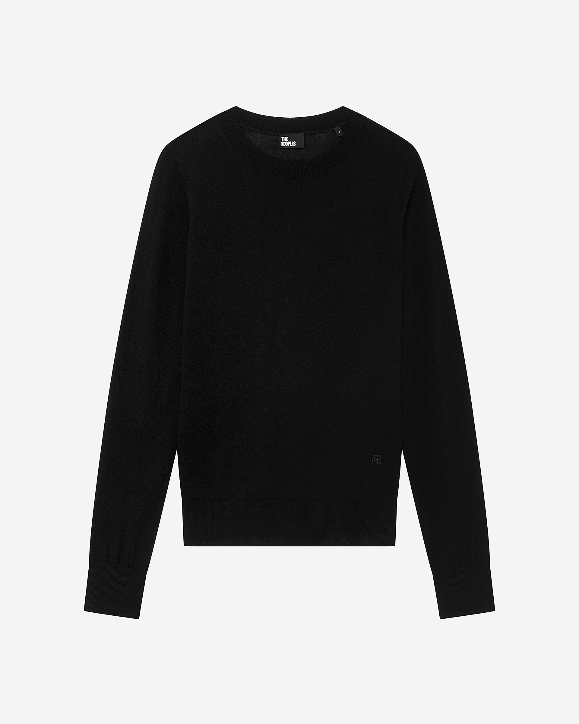 Black merino wool round-neck sweater