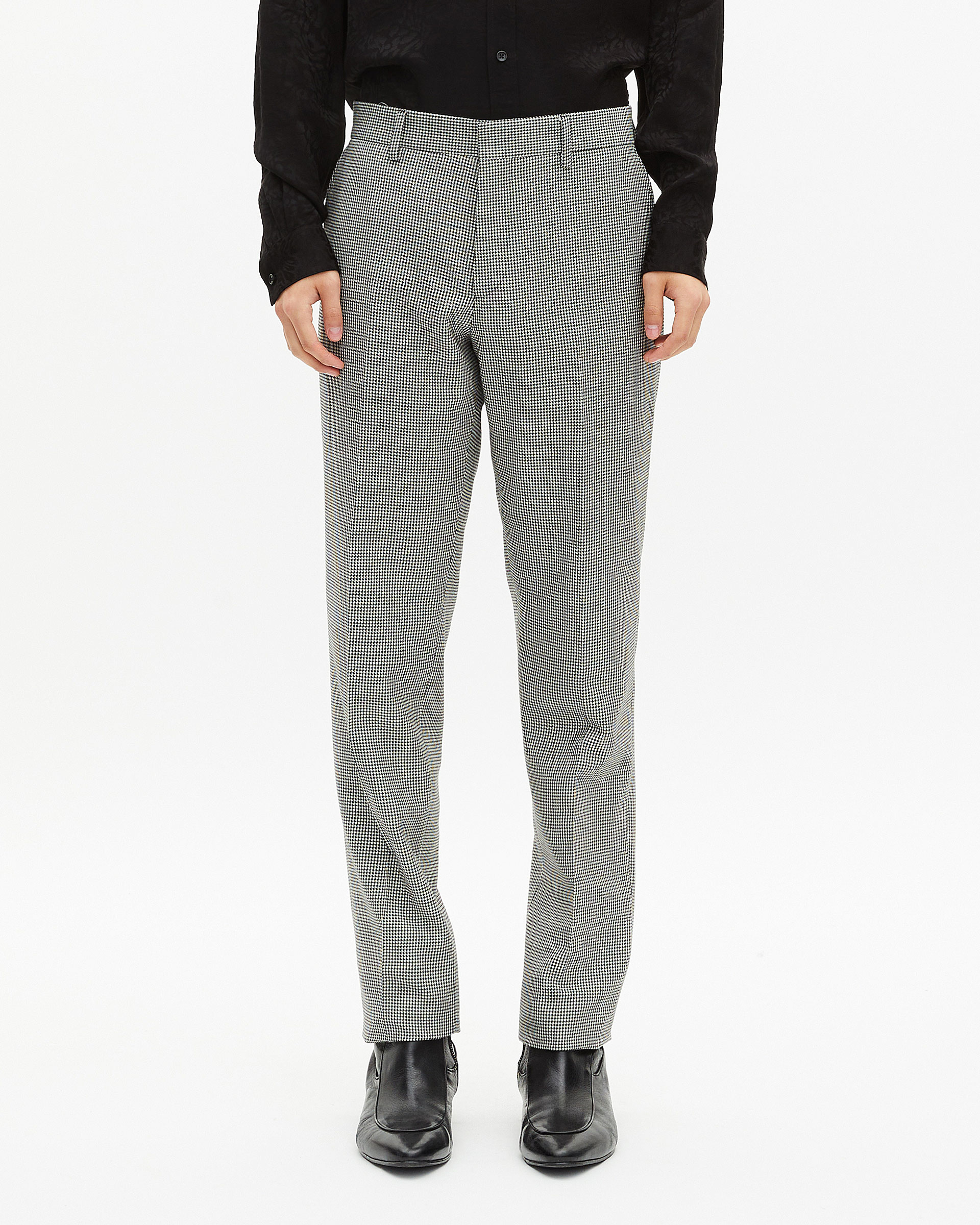 Black and white houndstooth tailored suit pants