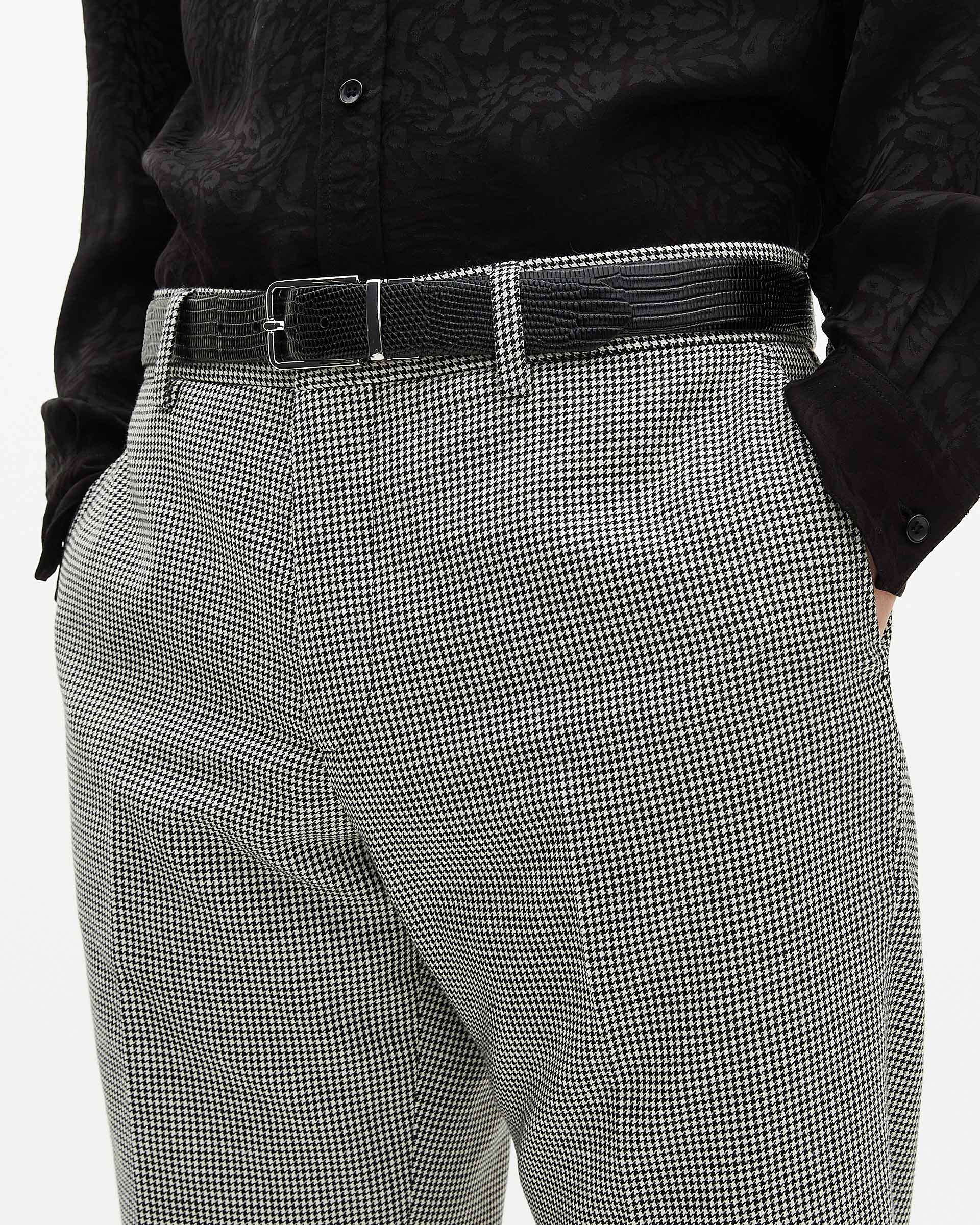 Black and white houndstooth tailored suit pants