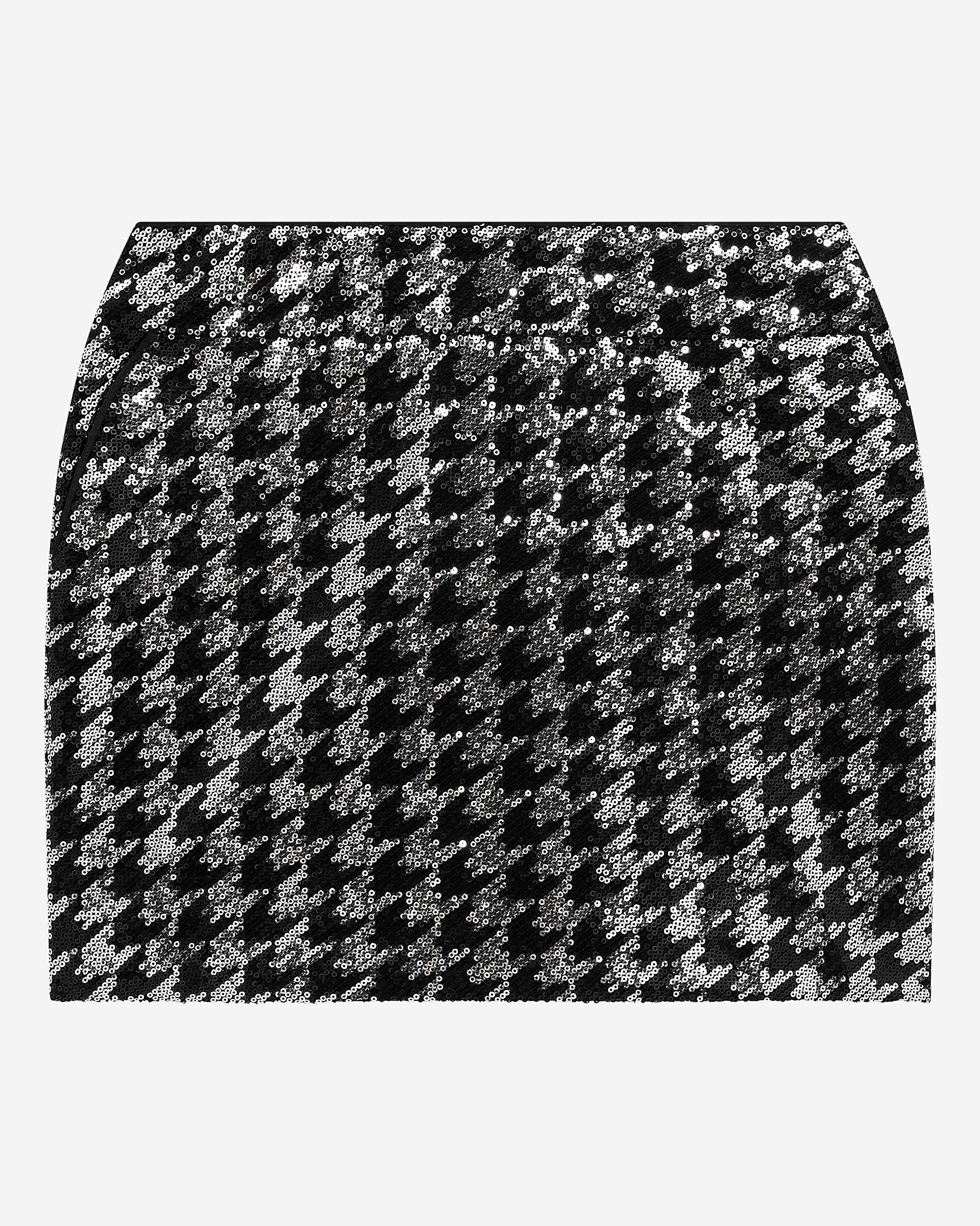 Short houndstooth skirt with black sequins