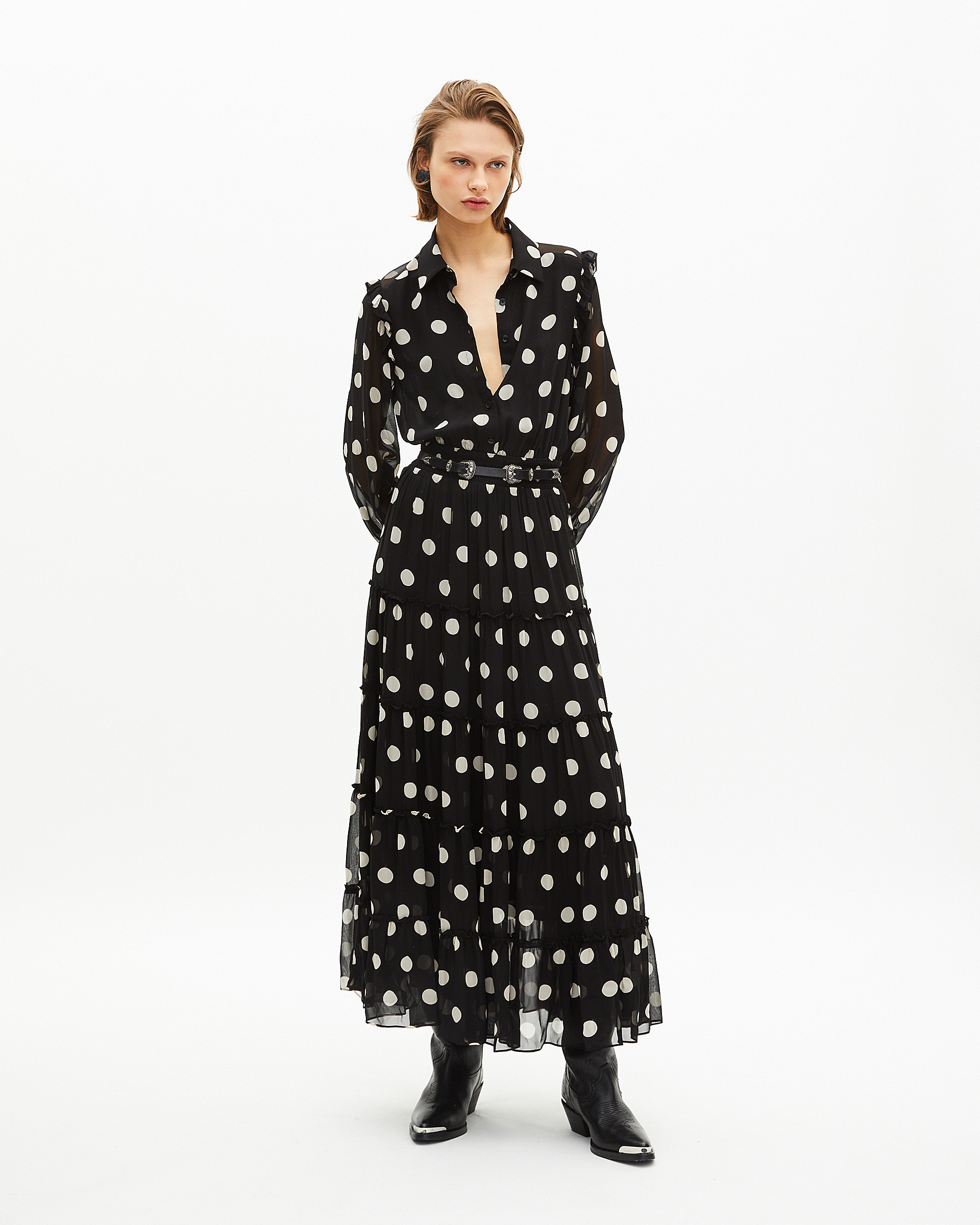 Black polka dot maxi dress