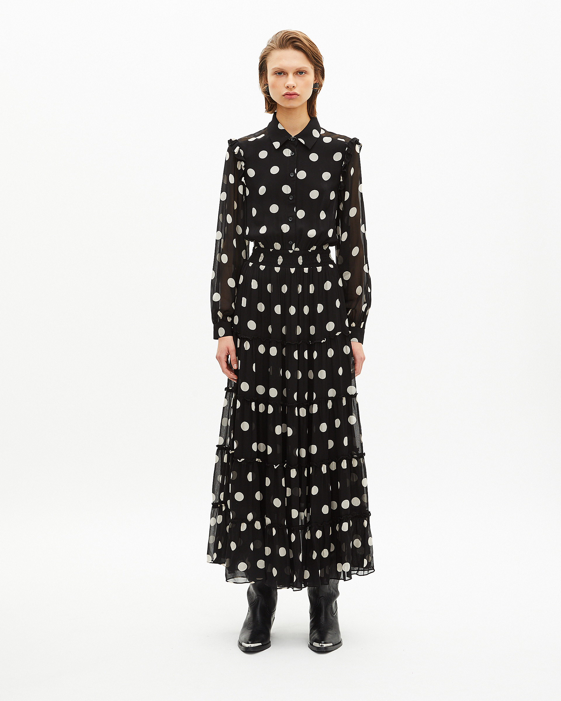 Black polka dot maxi dress
