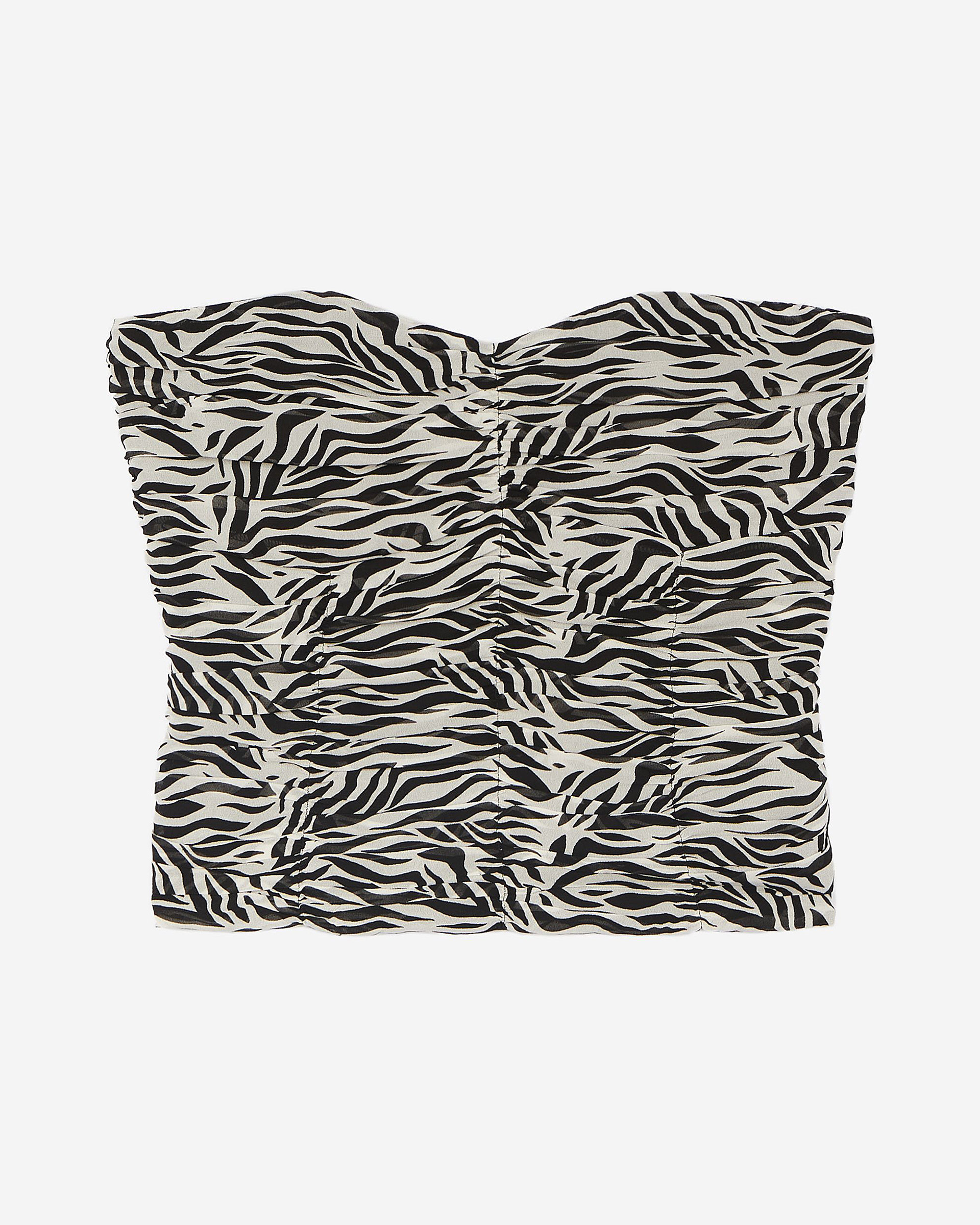 Gathered bustier top with zebra print