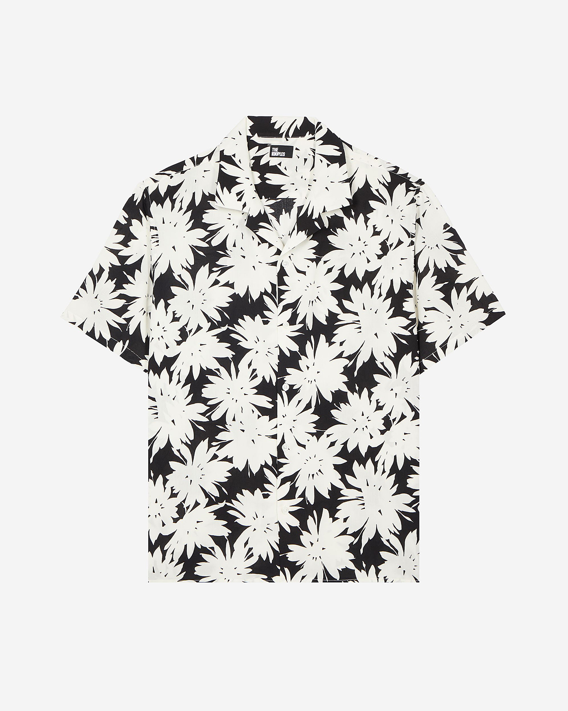 Black floral print short-sleeve shirt