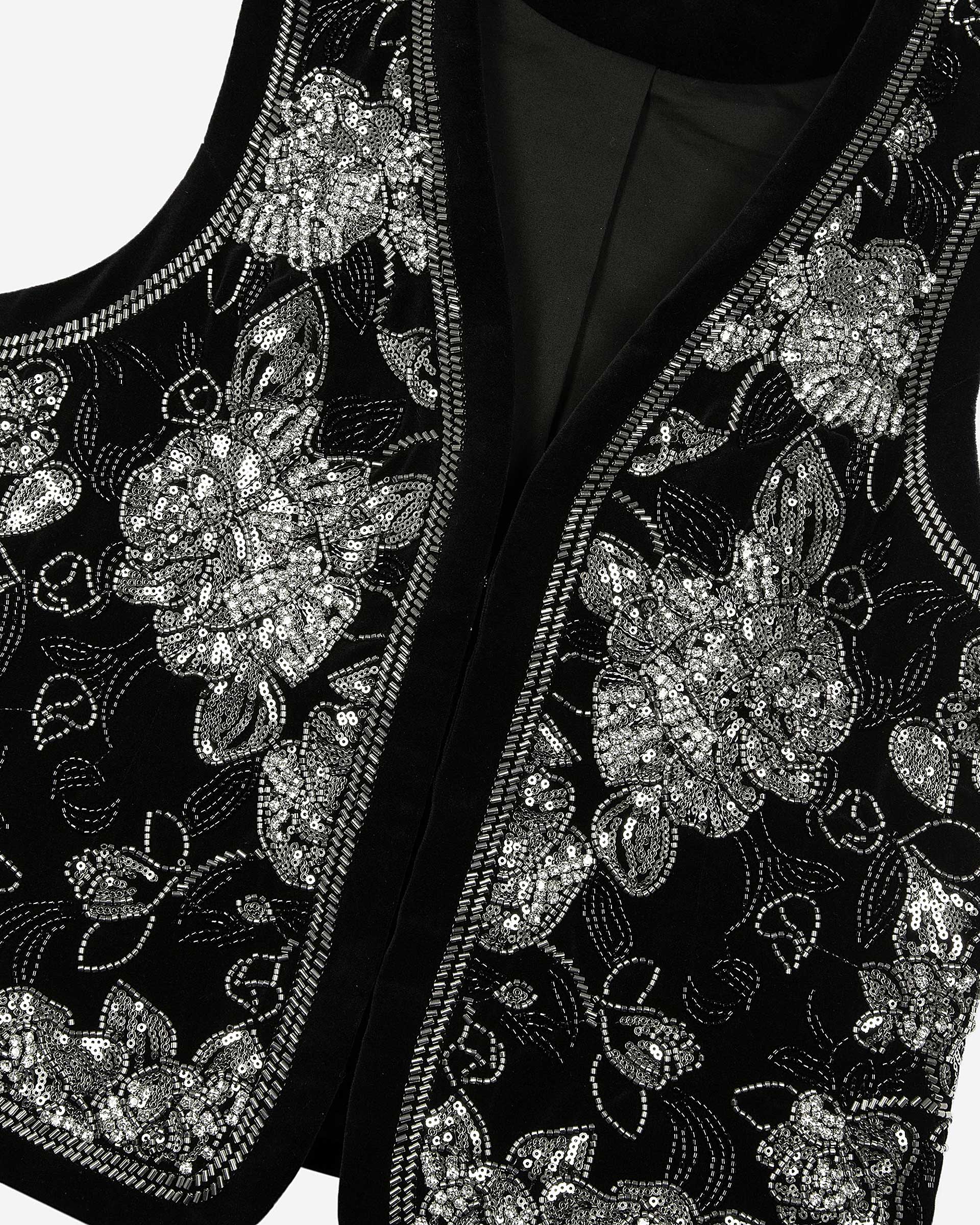 Black embroidered velvet vest