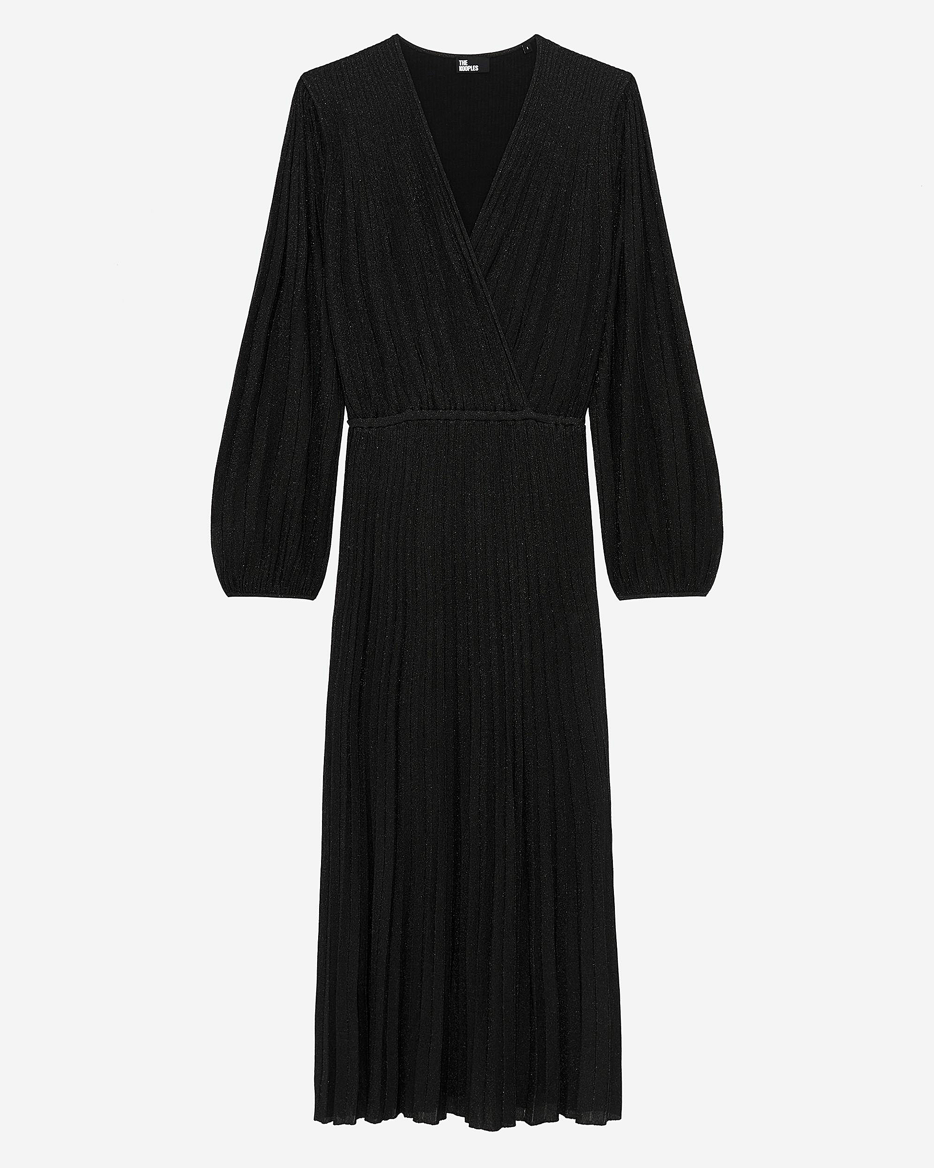 Pleated long dress in black lurex