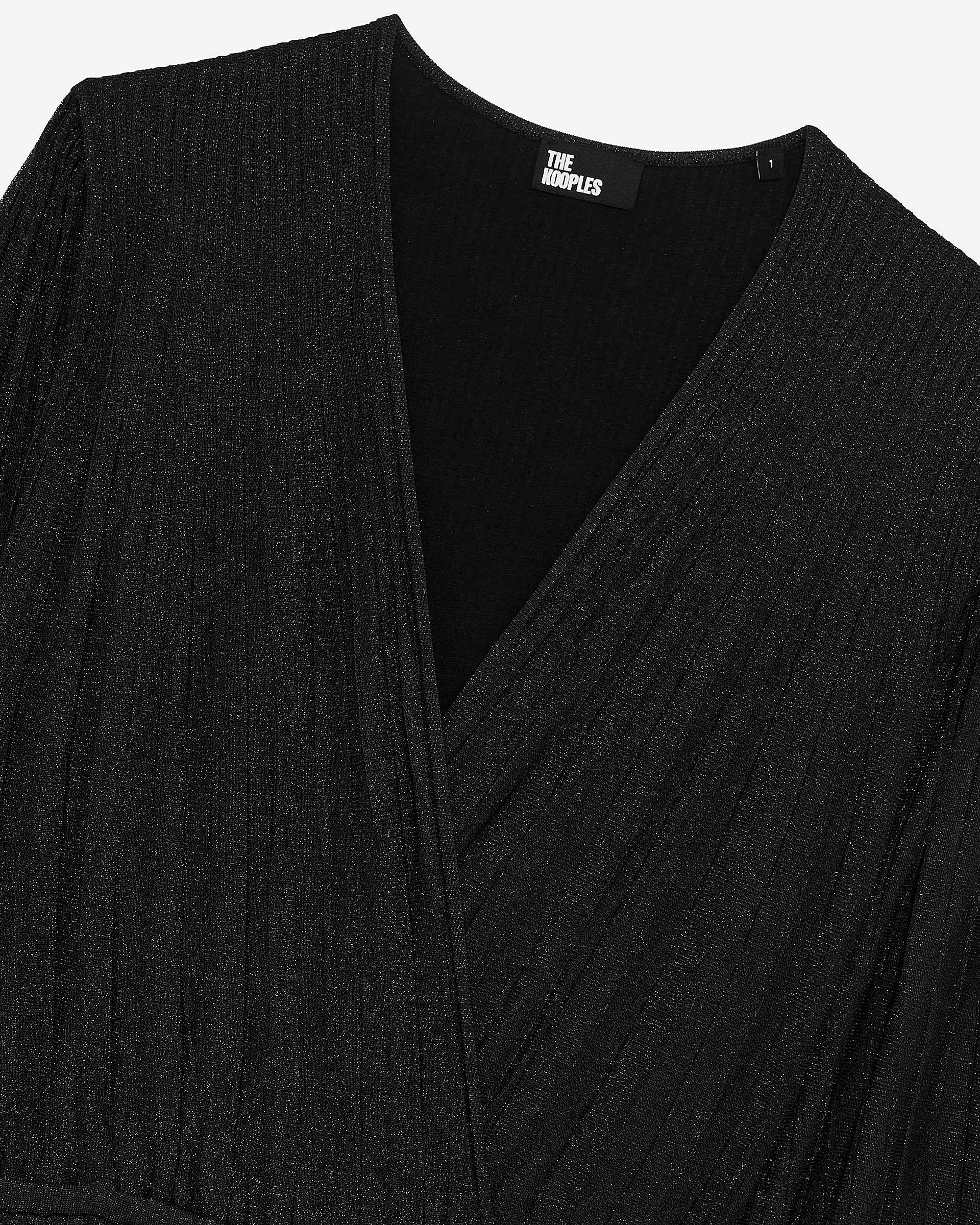 Pleated long dress in black lurex