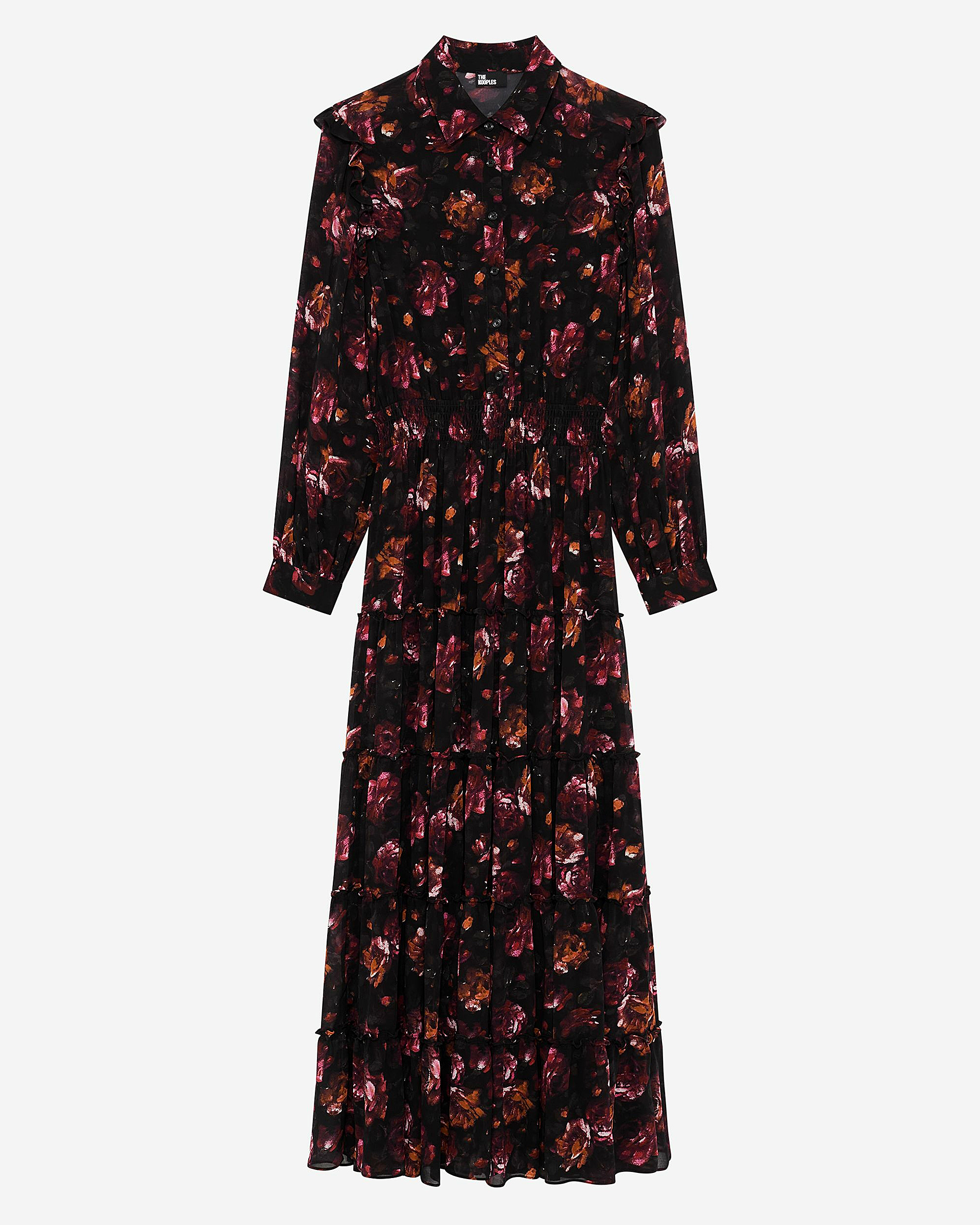 Long dress in burgundy rose print