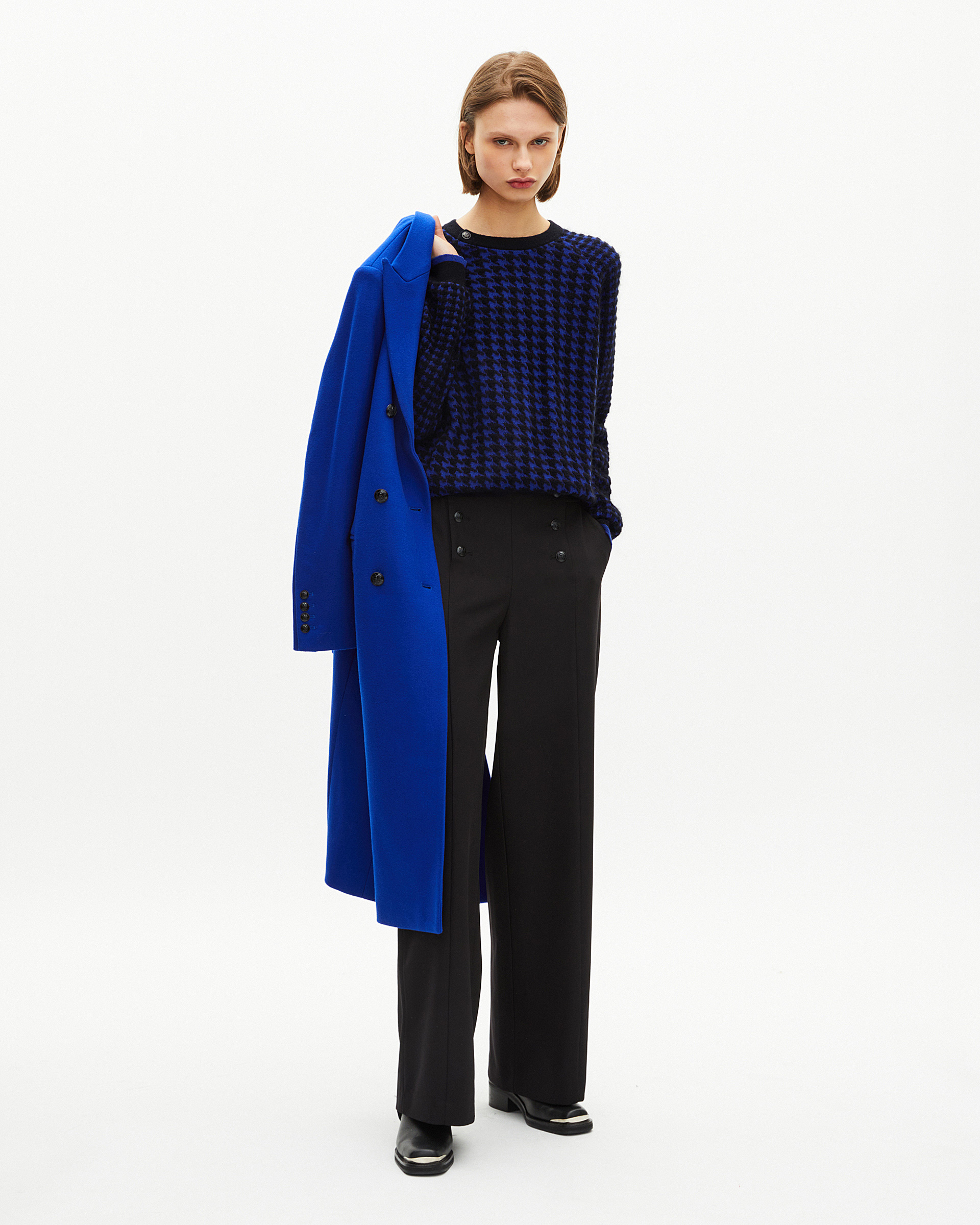 Blue wool blend houndstooth sweater