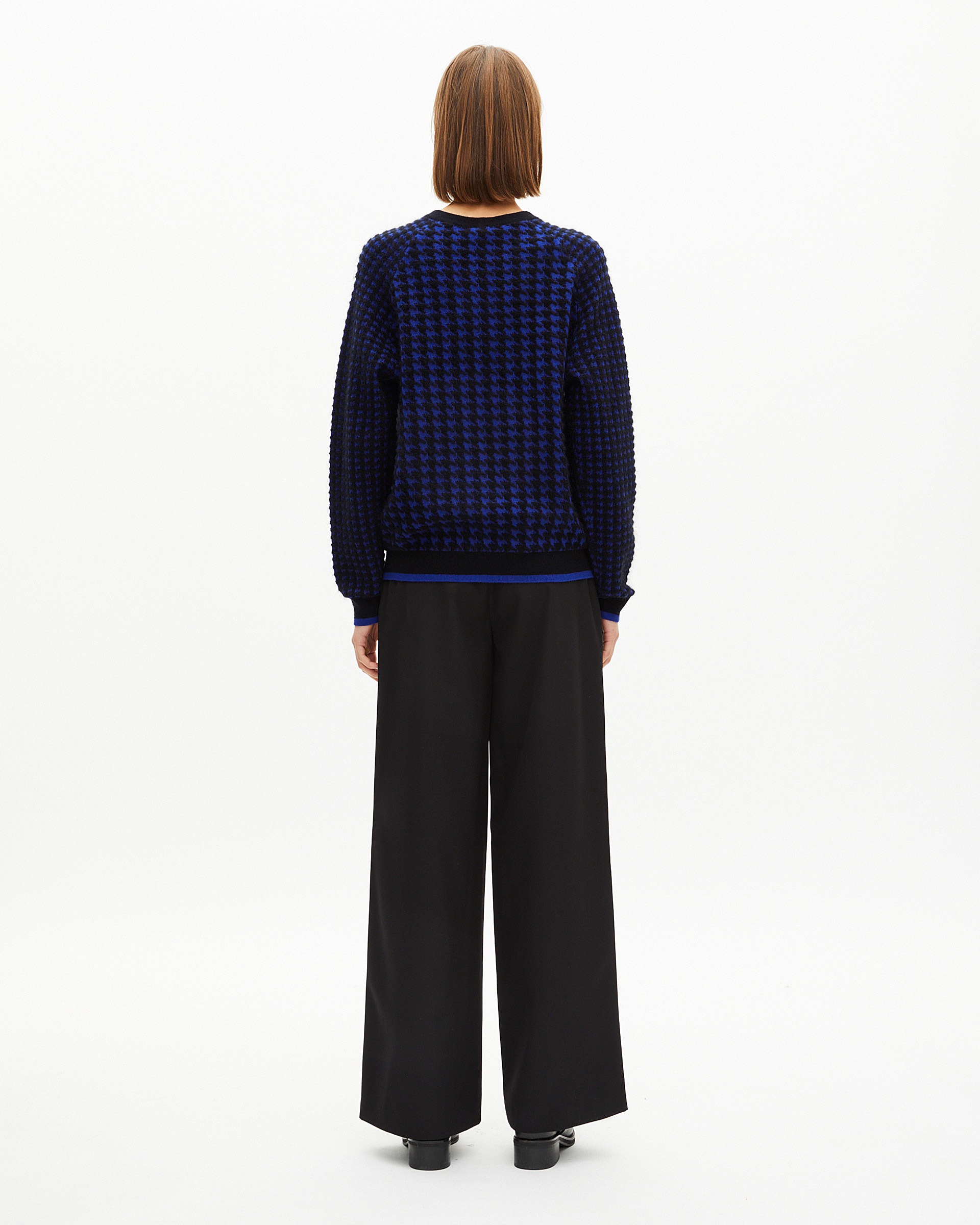 Blue wool blend houndstooth sweater