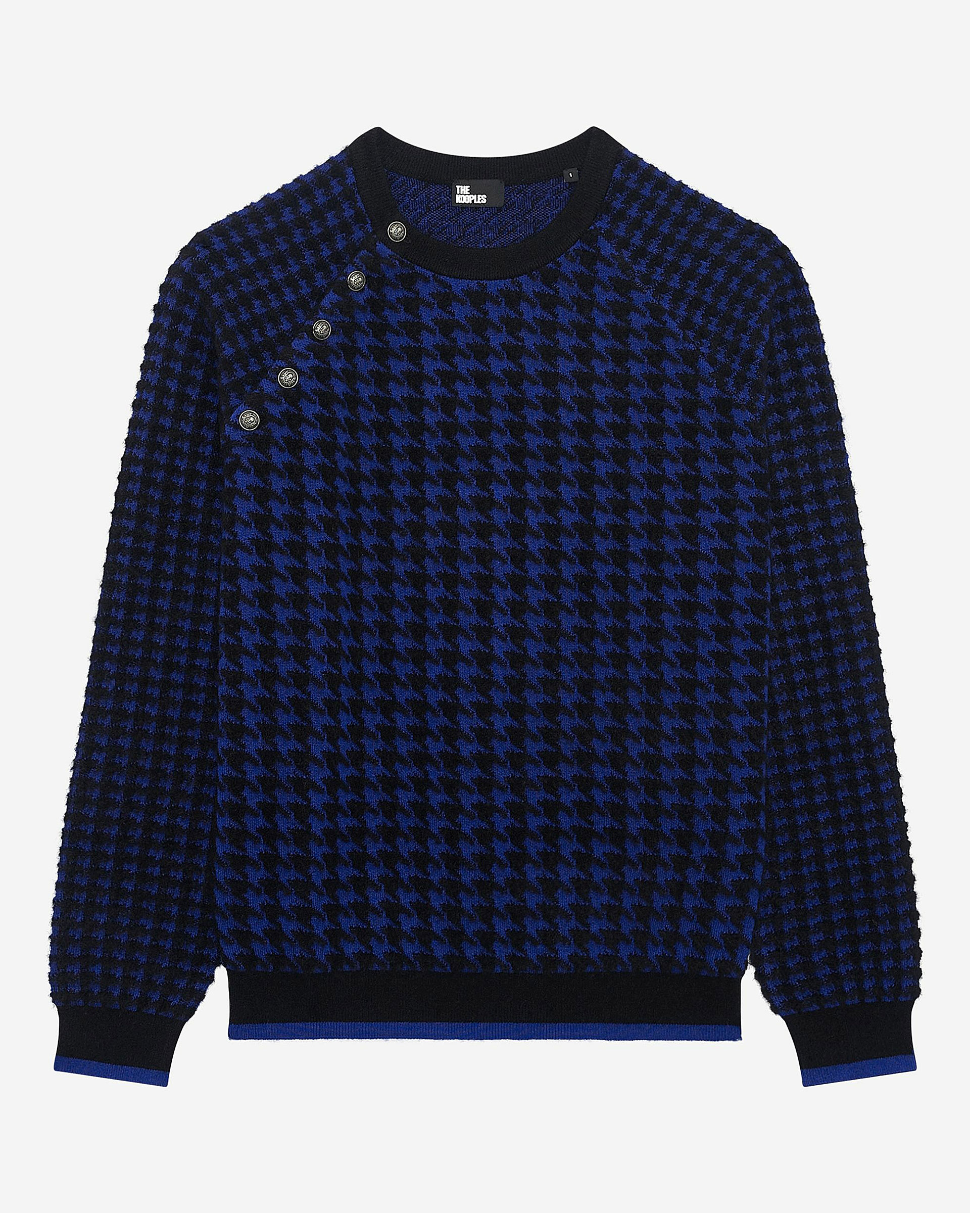 Blue wool blend houndstooth sweater