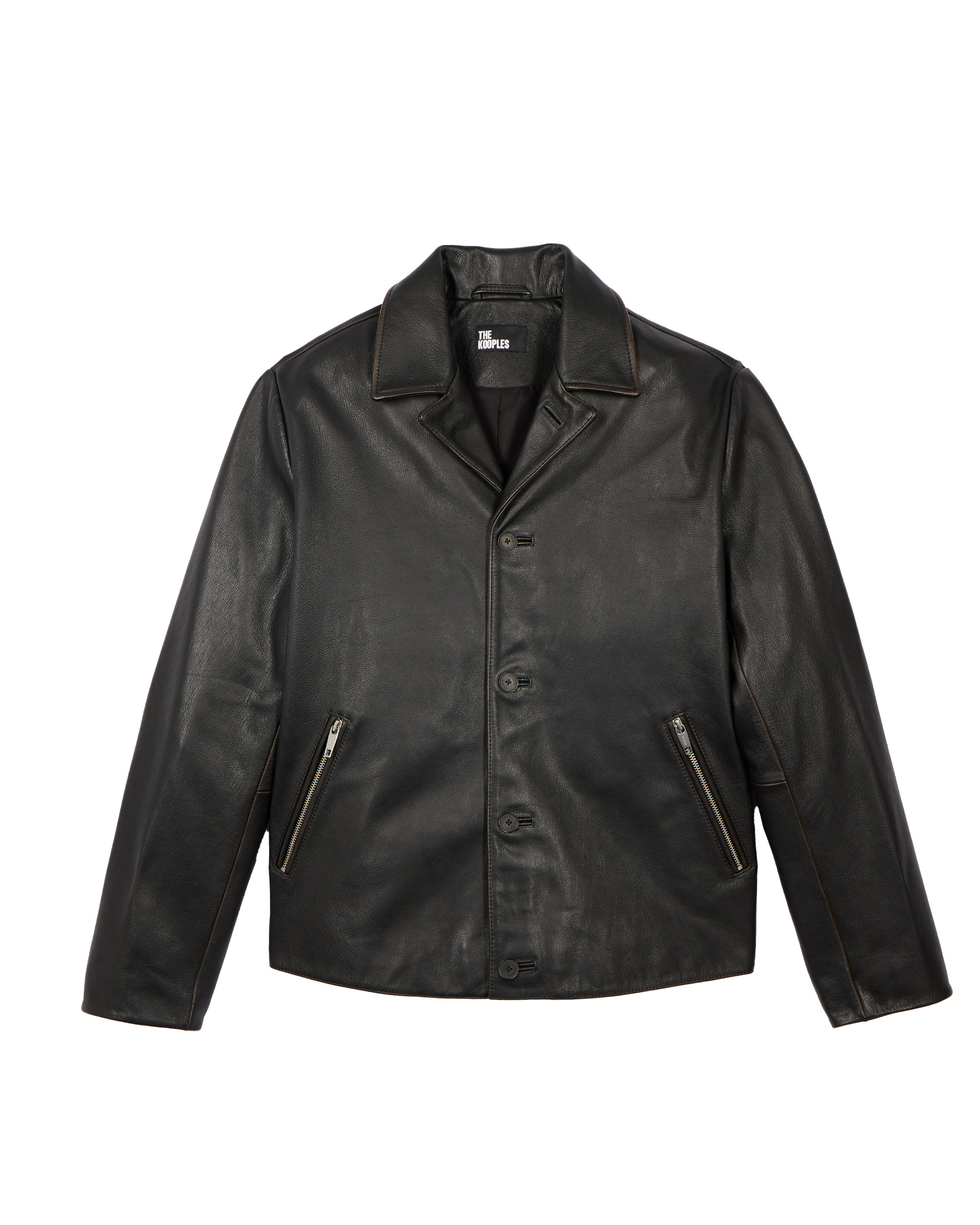 Black leather jacket with tailored collar