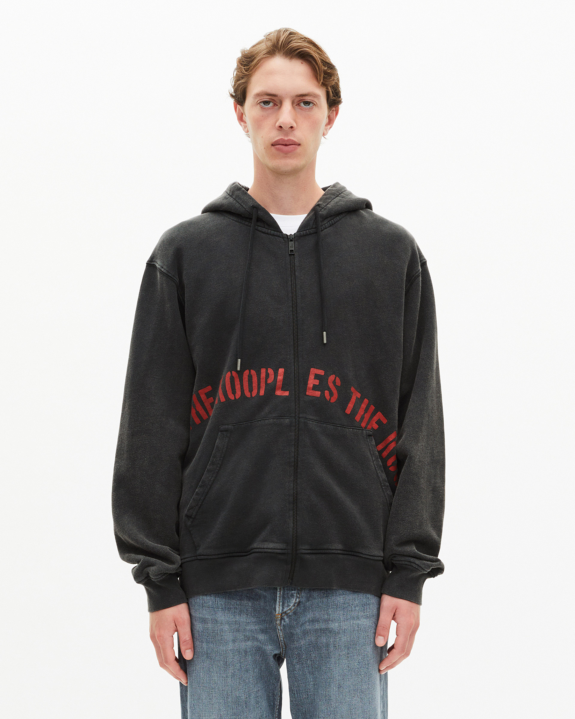 Zipped sweatshirt with black silk-screen print
