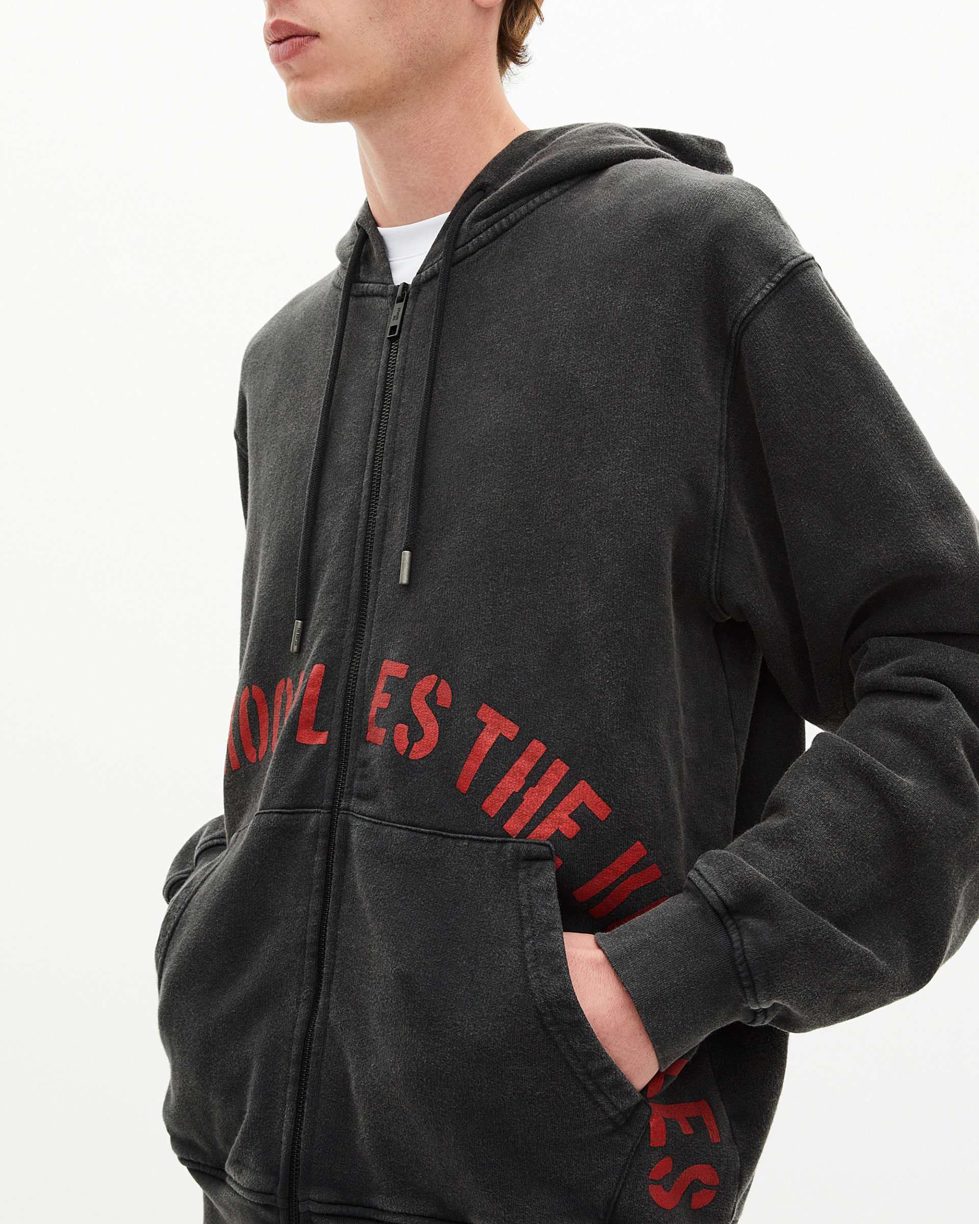 Zipped sweatshirt with black silk-screen print