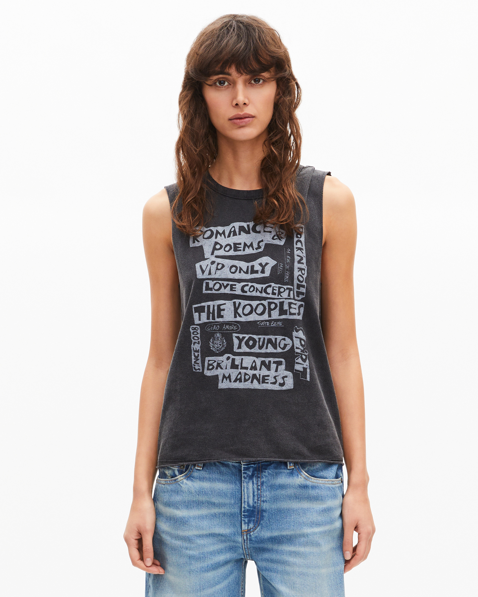 Tank top with faded black screen print
